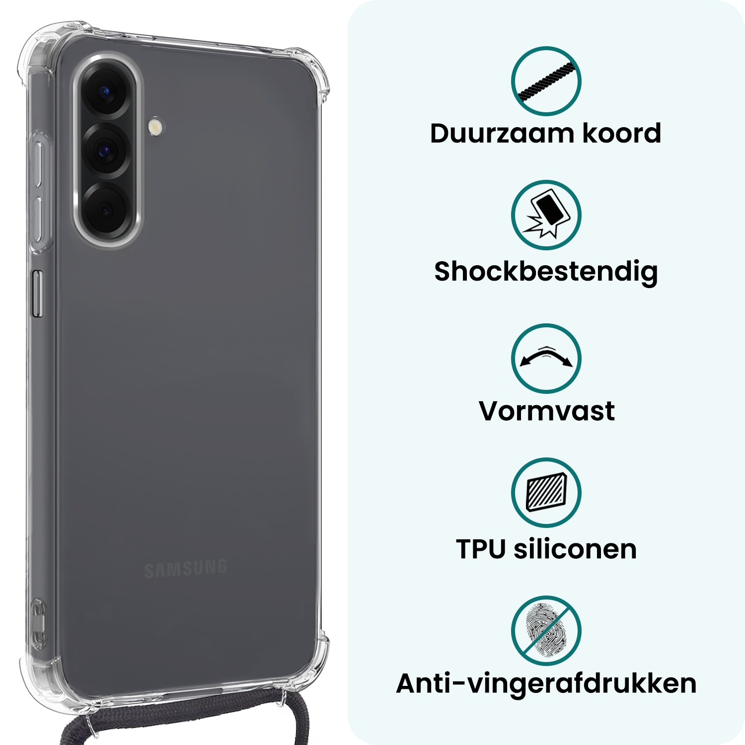 Forterra Forterra Samsung Galaxy A17 Hoesje Transparant Shockproof Met Zwart Koord
