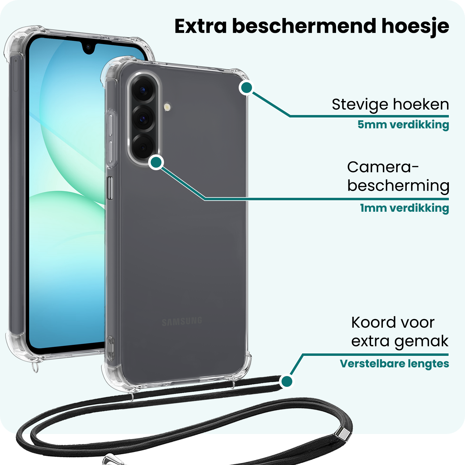 Forterra Forterra Samsung Galaxy A17 Hoesje Transparant Shockproof Met Zwart Koord