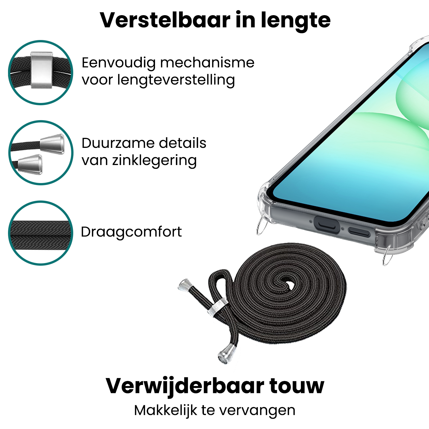 Forterra Forterra Samsung Galaxy A17 Hoesje Transparant Shockproof Met Zwart Koord