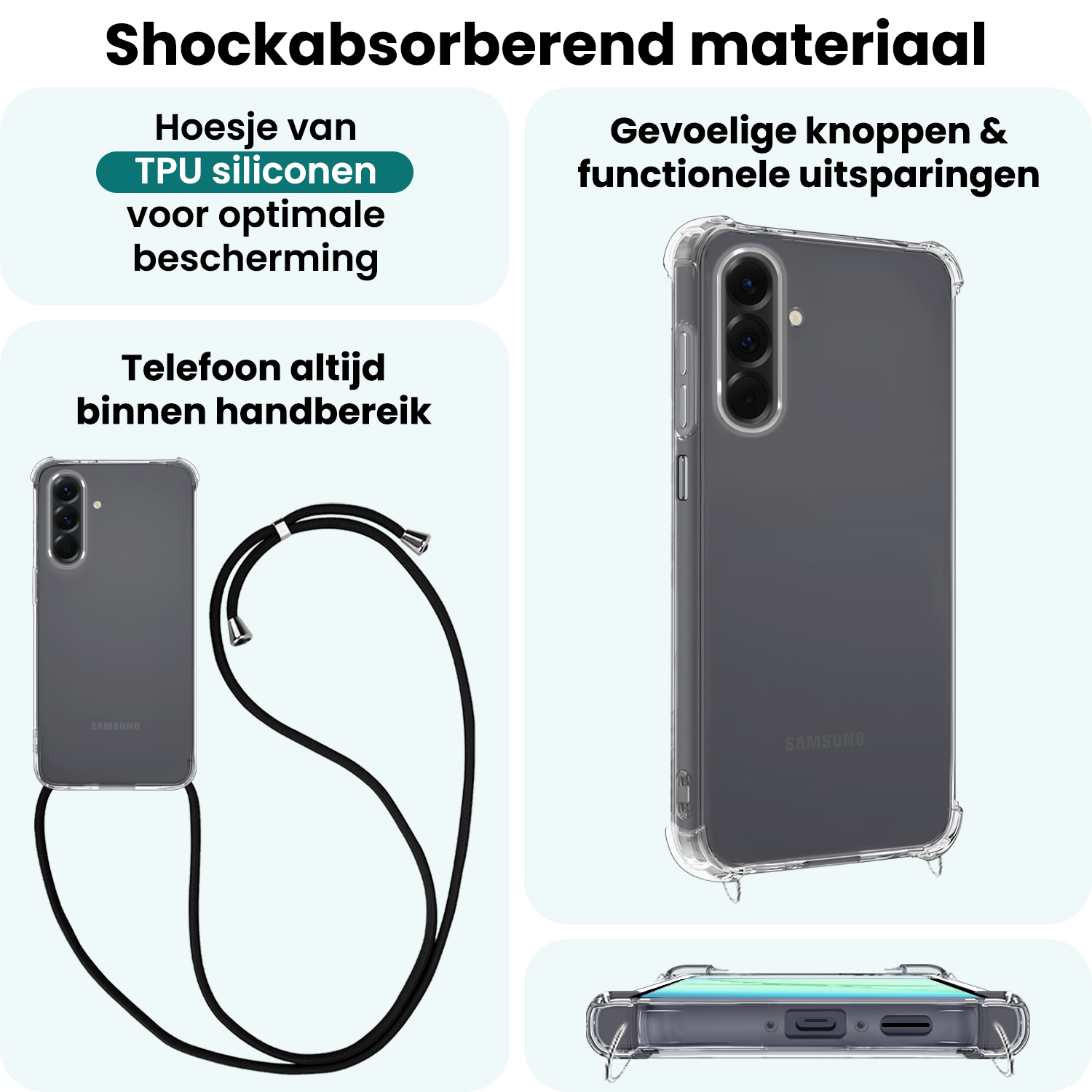 Forterra Forterra Samsung Galaxy A17 Hoesje Transparant Shockproof Met Zwart Koord