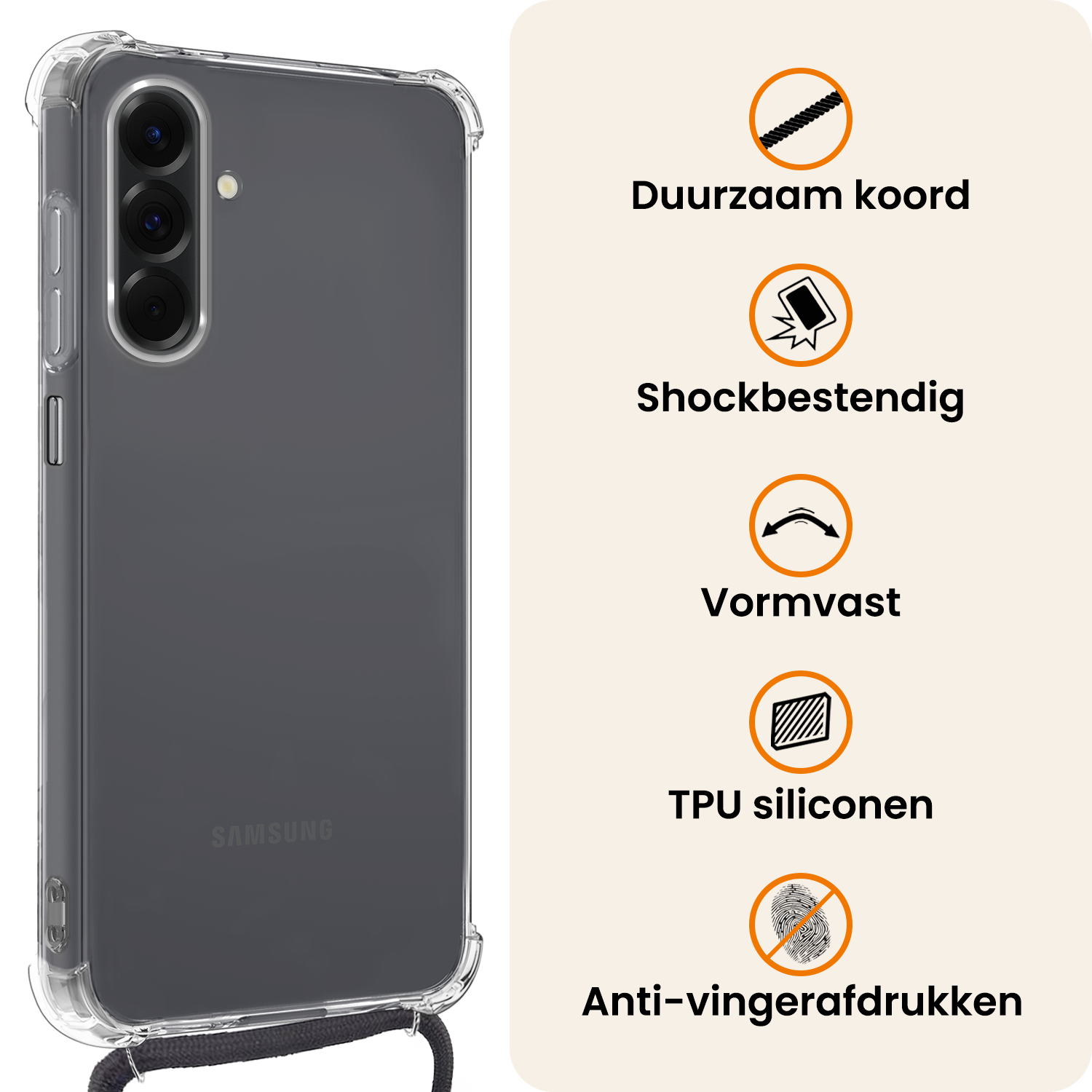 Nomfy Nomfy Samsung Galaxy A17 Hoesje Transparant Shockproof Met Zwart Koord