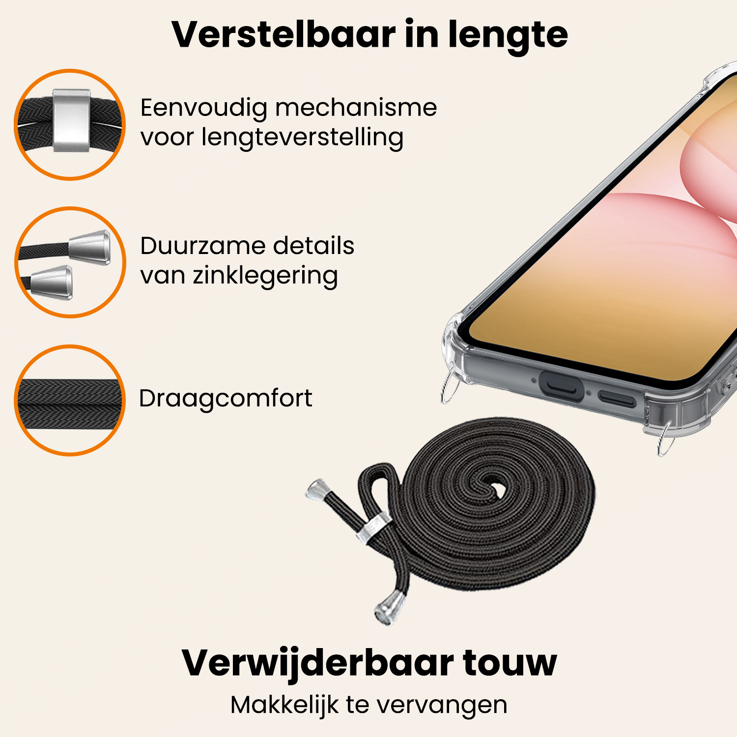 Nomfy Nomfy Samsung Galaxy A17 Hoesje Transparant Shockproof Met Zwart Koord