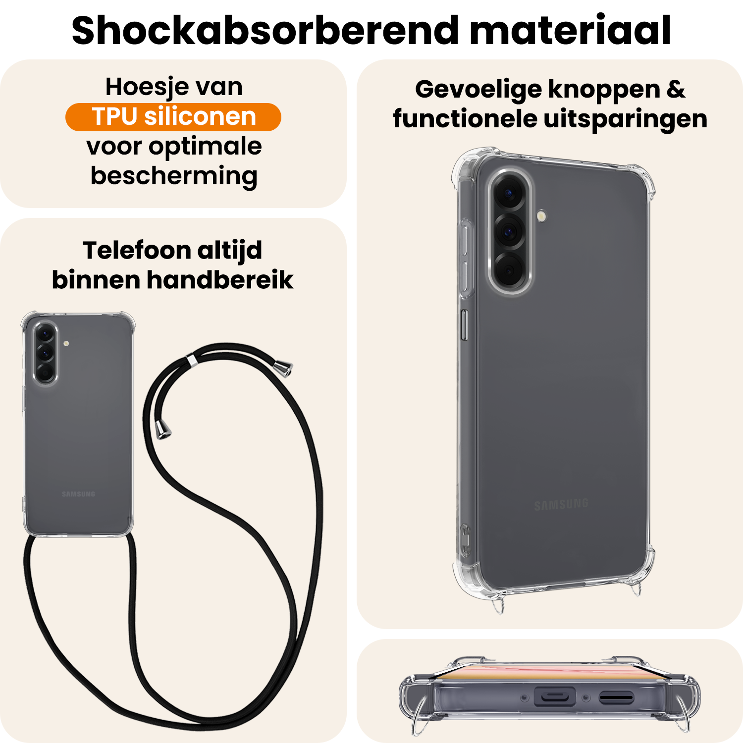 Nomfy Nomfy Samsung Galaxy A17 Hoesje Transparant Shockproof Met Zwart Koord
