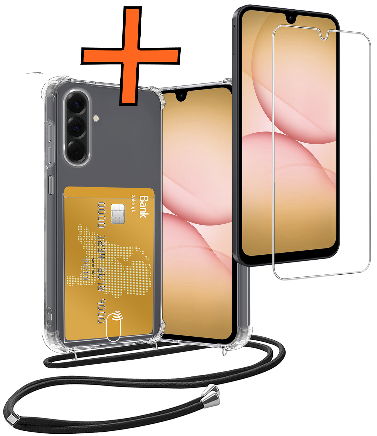 Nomfy Nomfy Samsung Galaxy A17 Hoesje Pashouder met Koord Met Screenprotector