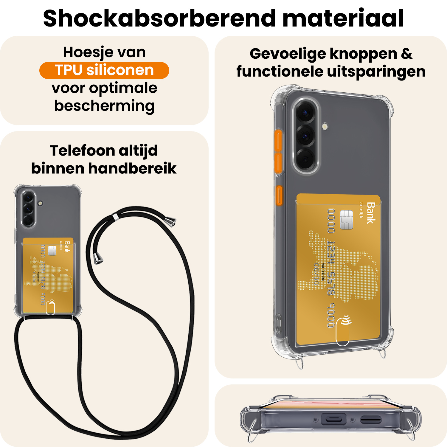 Nomfy Nomfy Samsung Galaxy A17 Hoesje Pashouder met Koord Met Screenprotector