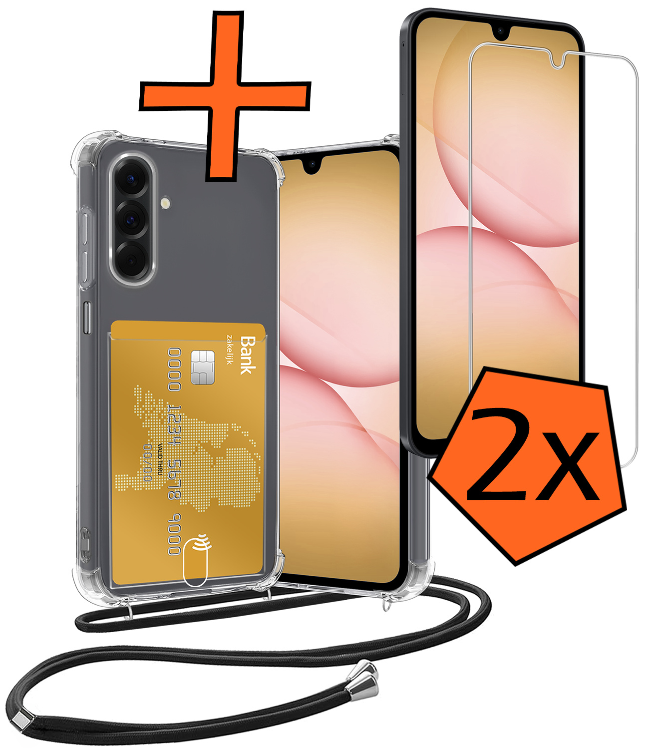 Nomfy Nomfy Samsung Galaxy A17 Hoesje Pashouder met Koord Met 2x Screenprotector