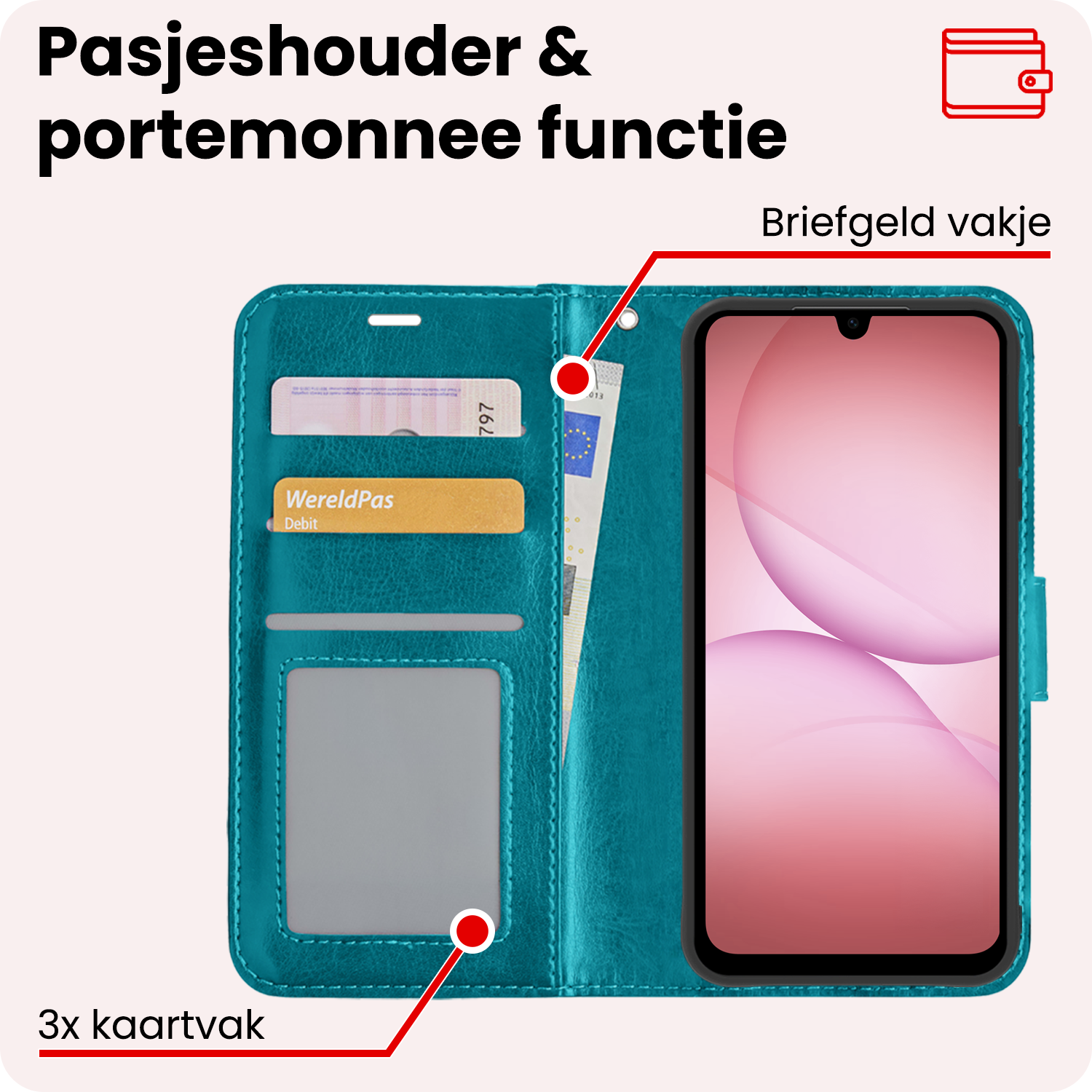 NoXx NoXx Samsung Galaxy A17 Hoesje Bookcase Met Screenprotector - Turquoise