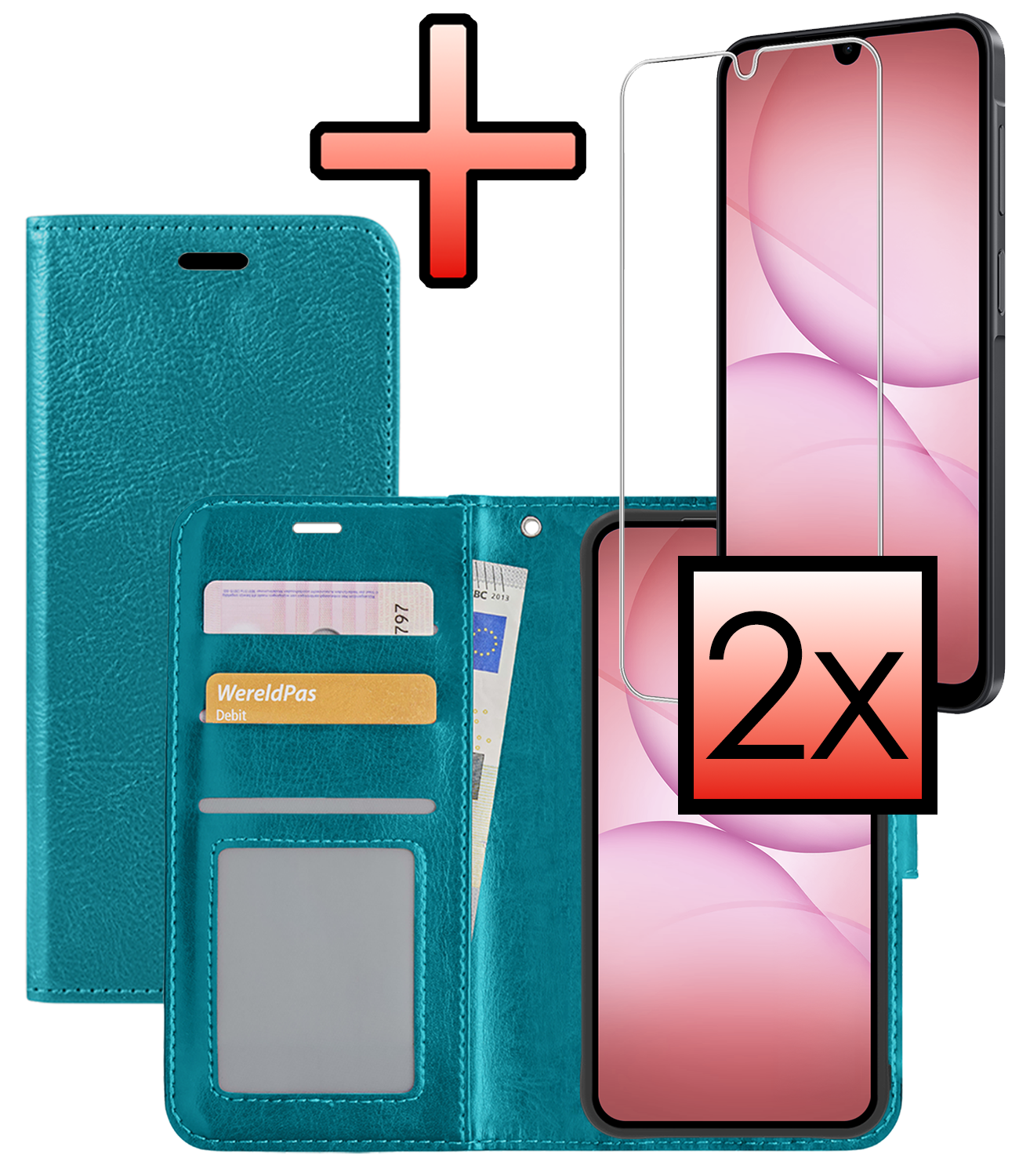 NoXx NoXx Samsung Galaxy A17 Hoesje Bookcase Met 2x Screenprotector - Turquoise