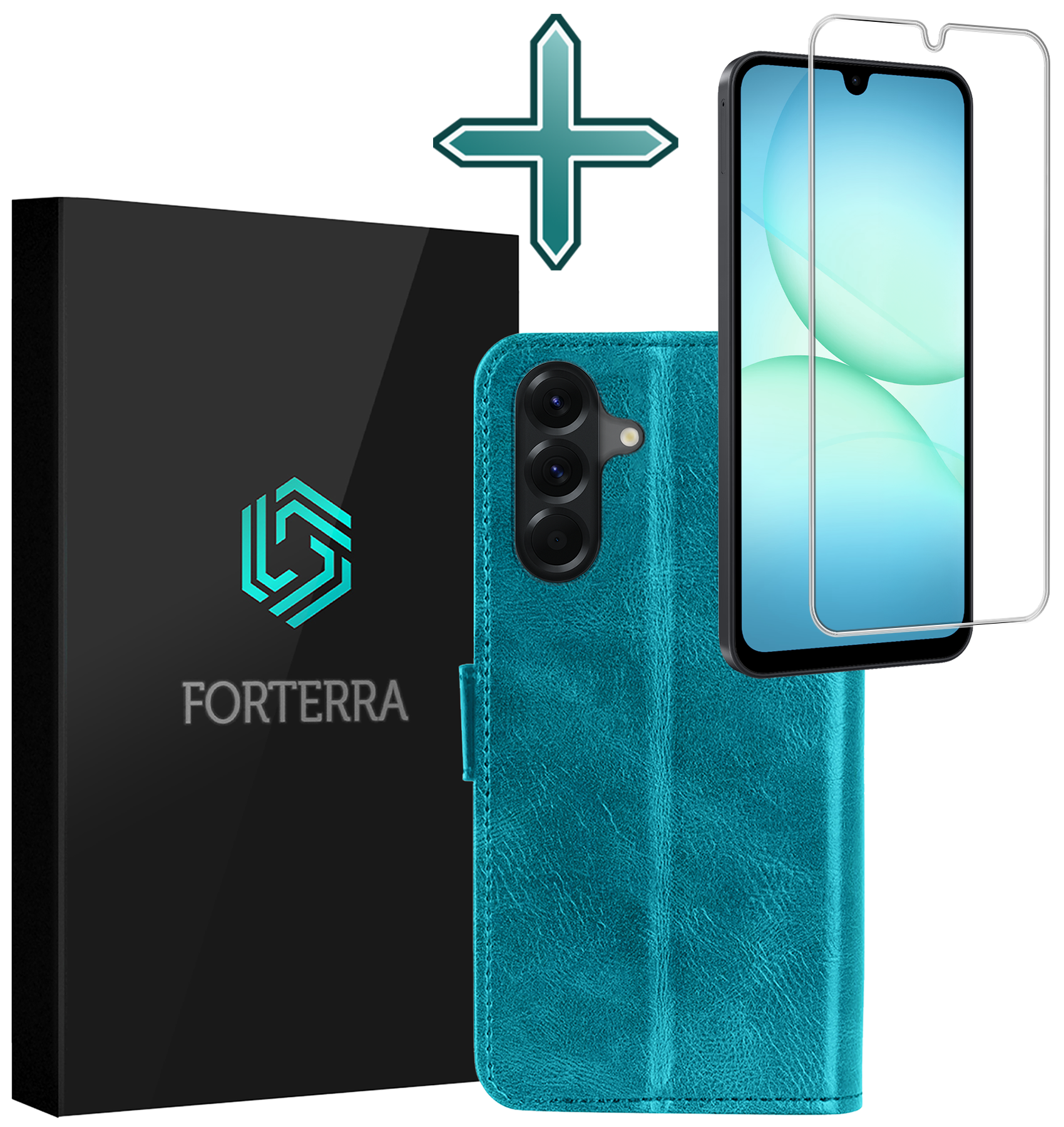 Forterra Forterra Samsung Galaxy A17 Hoesje Bookcase Met Screenprotector - Turquoise