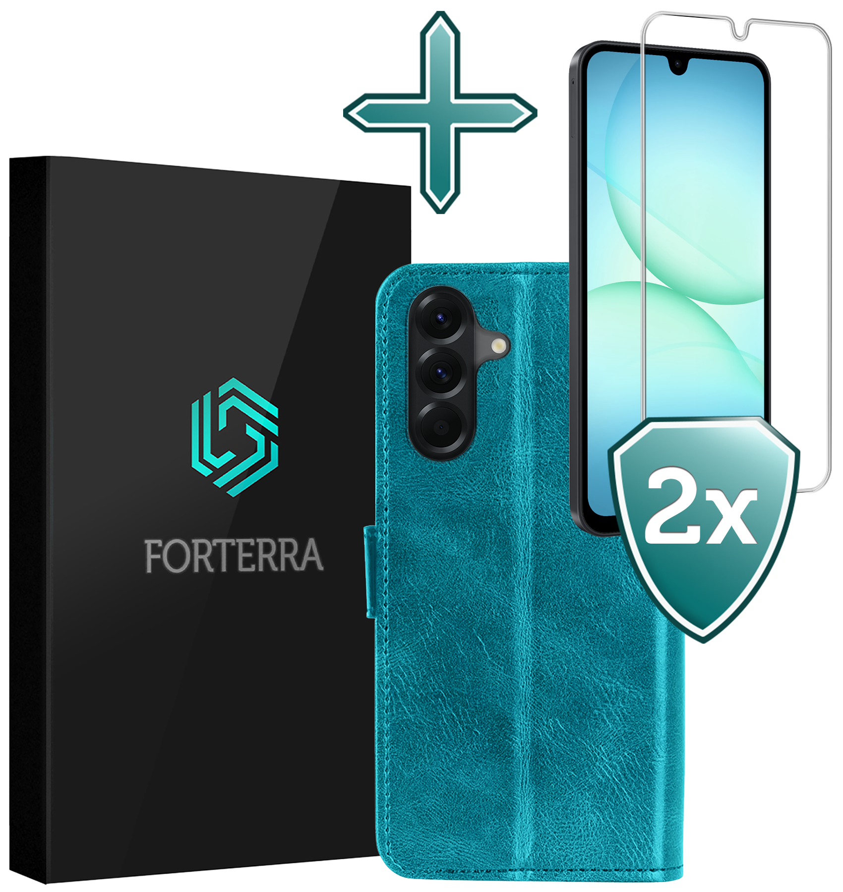 Forterra Forterra Samsung Galaxy A17 Hoesje Bookcase Met 2x Screenprotector - Turquoise