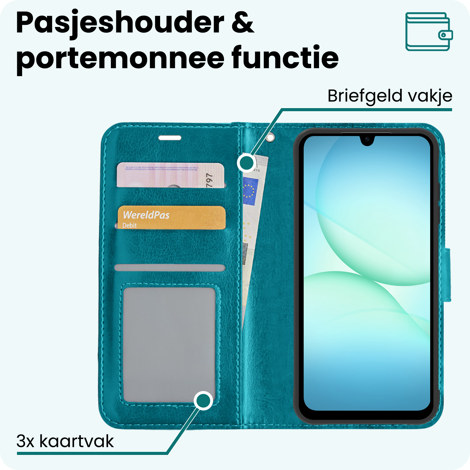 Forterra Forterra Samsung Galaxy A17 Hoesje Bookcase Met 2x Screenprotector - Turquoise