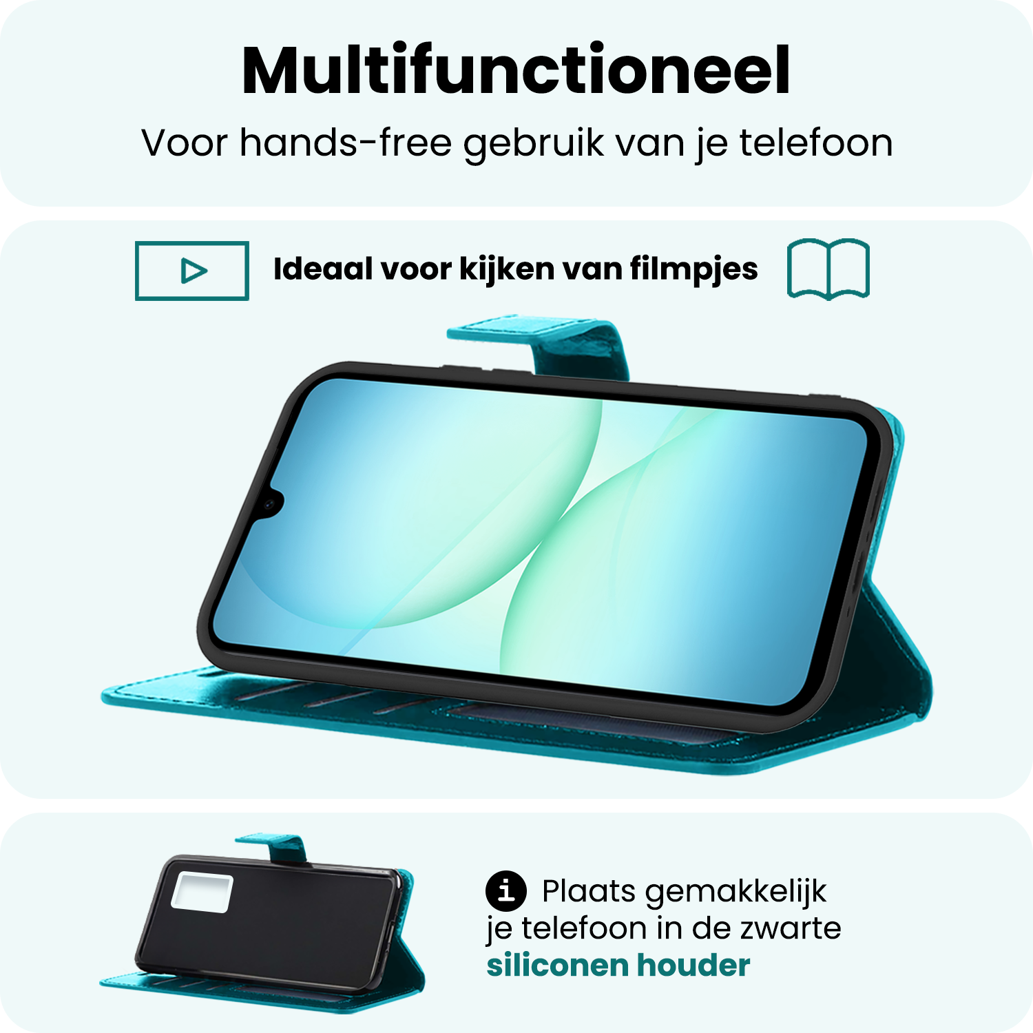 Forterra Forterra Samsung Galaxy A17 Hoesje Bookcase Met 2x Screenprotector - Turquoise