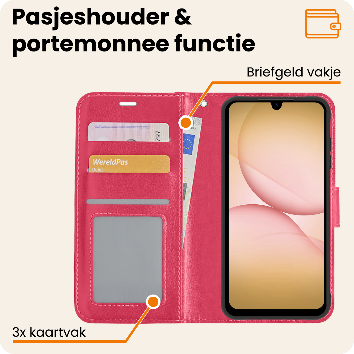 Nomfy Nomfy Samsung Galaxy A17 Hoesje Bookcase - Donkerroze