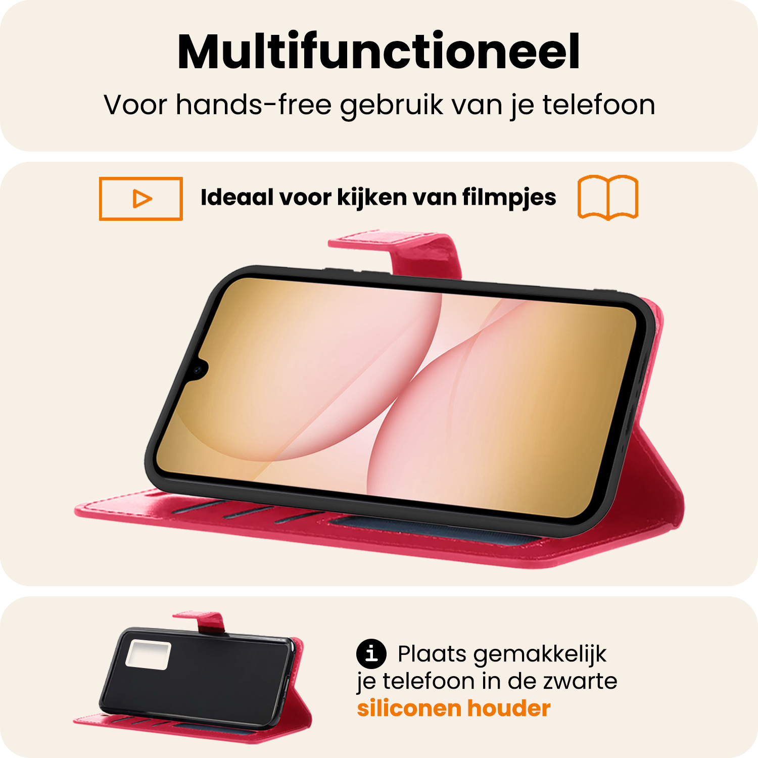 Nomfy Nomfy Samsung Galaxy A17 Hoesje Bookcase - Donkerroze