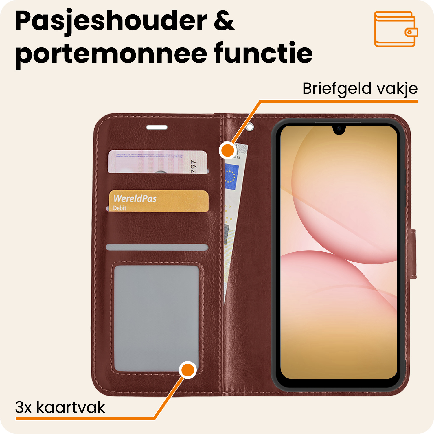 Nomfy Nomfy Samsung Galaxy A17 Hoesje Bookcase Met Screenprotector - Bruin