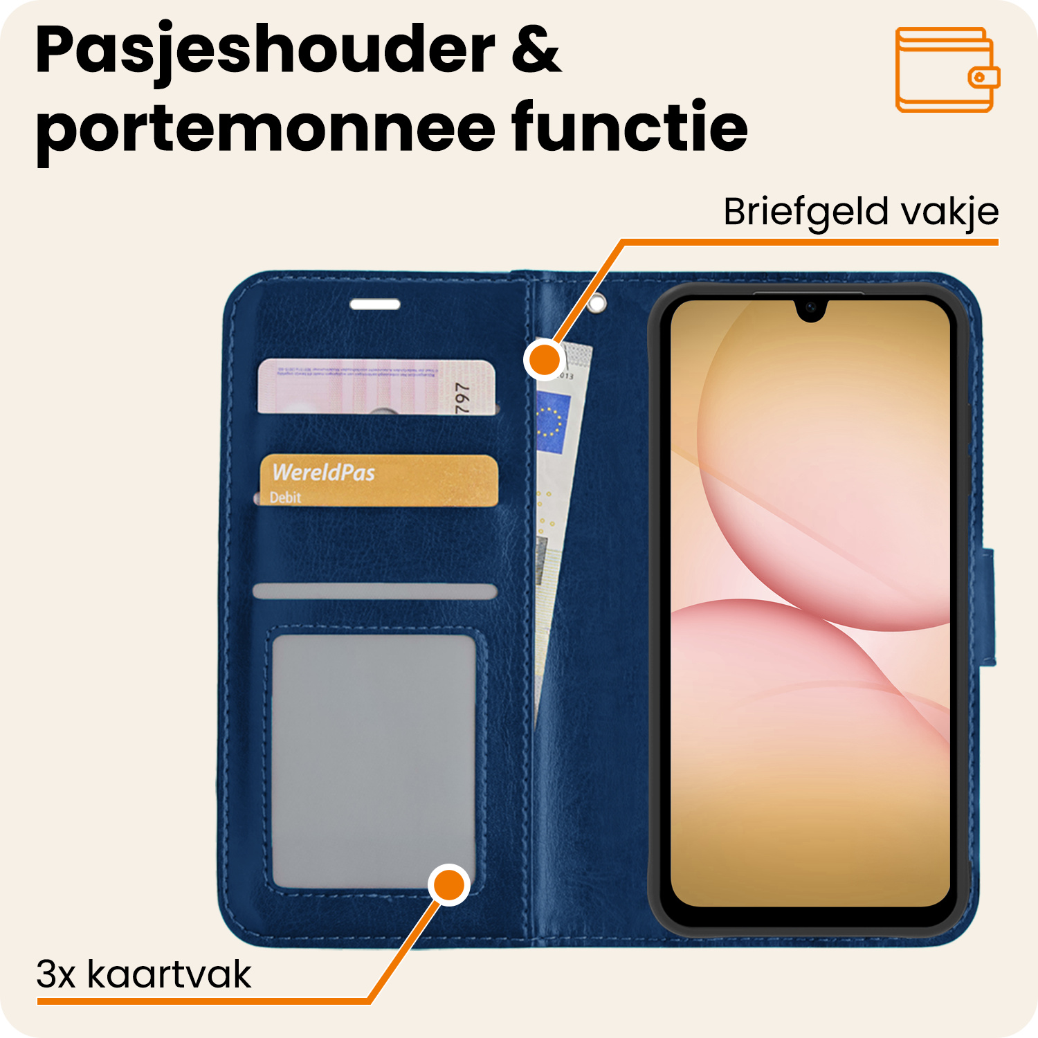 Nomfy Nomfy Samsung Galaxy A17 Hoesje Bookcase Met Screenprotector - Donkerblauw