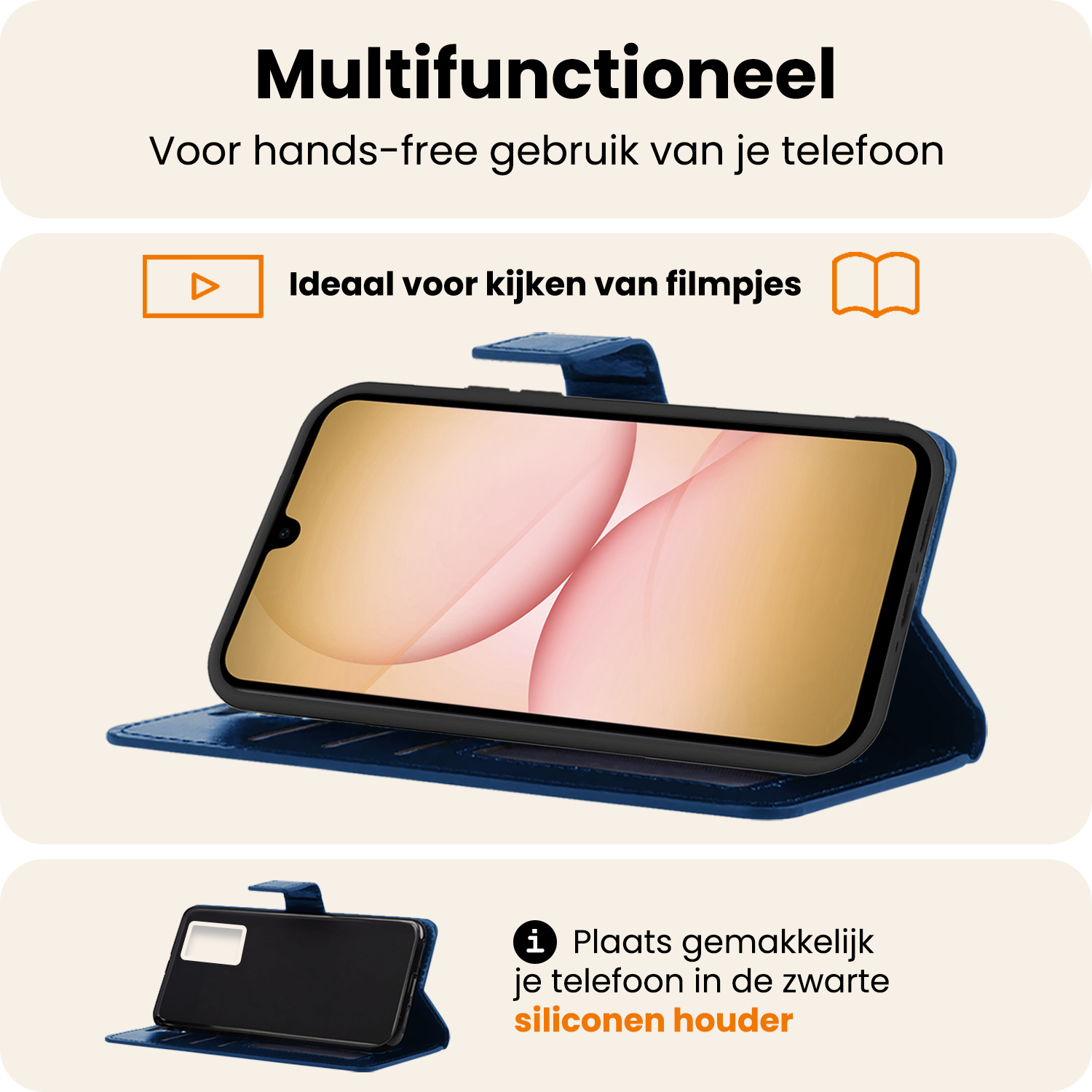 Nomfy Nomfy Samsung Galaxy A17 Hoesje Bookcase Met Screenprotector - Donkerblauw