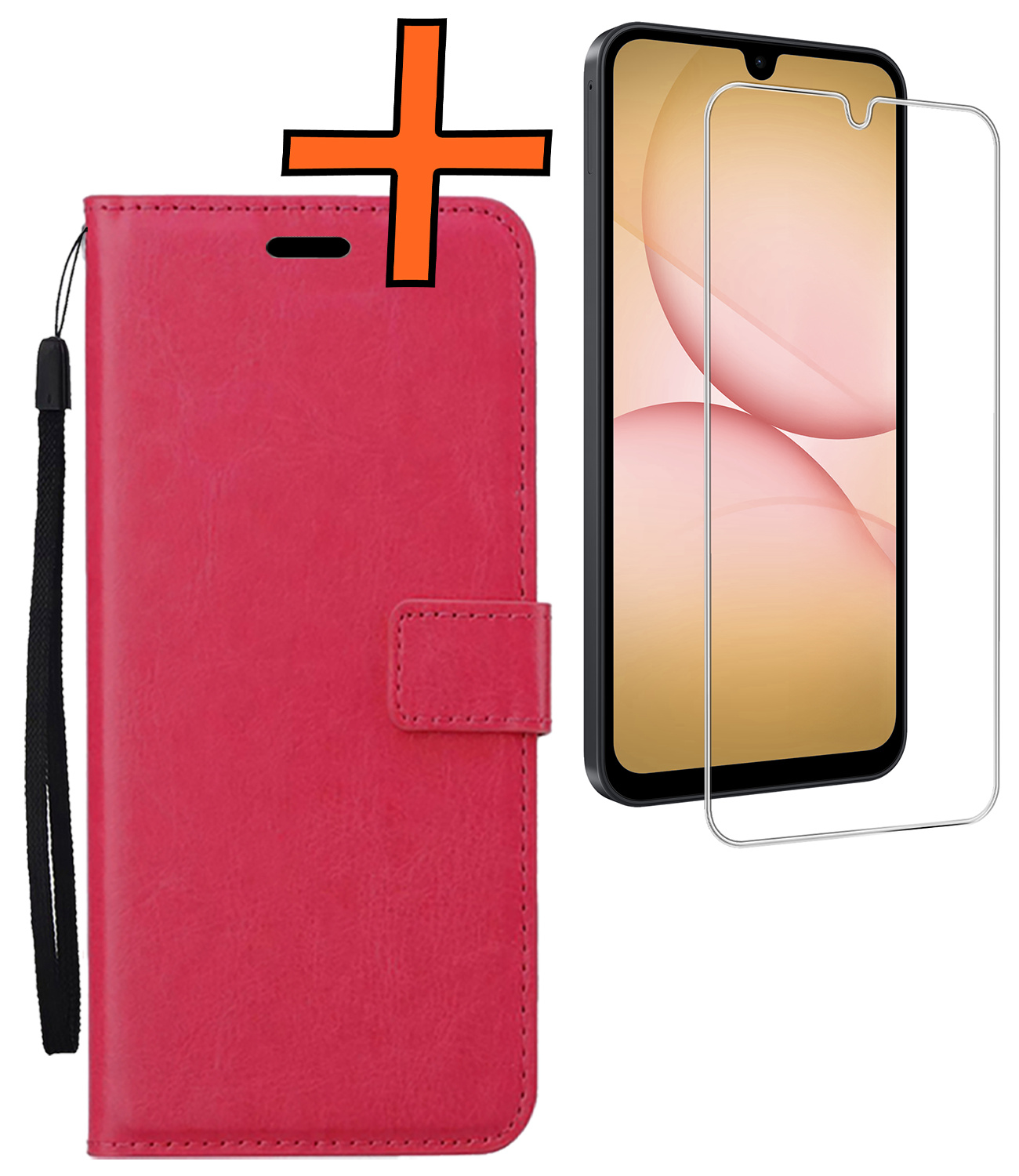 Nomfy Nomfy Samsung Galaxy A17 Hoesje Bookcase Met Screenprotector - Donkerroze