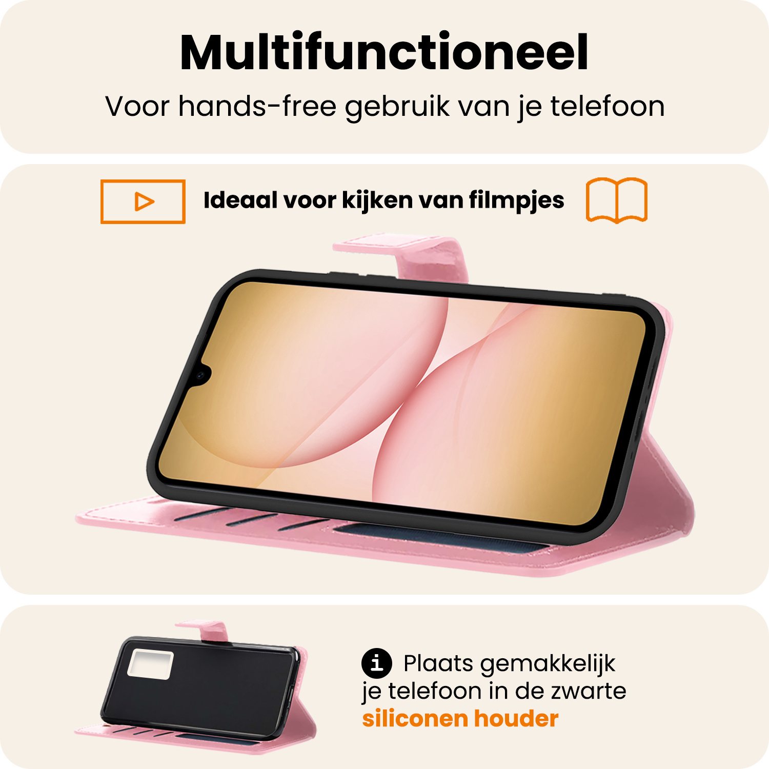 Nomfy Nomfy Samsung Galaxy A17 Hoesje Bookcase Met Screenprotector - Lichtroze