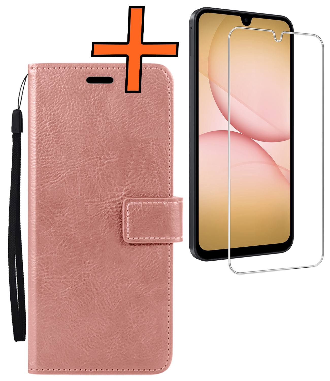 Nomfy Nomfy Samsung Galaxy A17 Hoesje Bookcase Met Screenprotector - Rose Goud