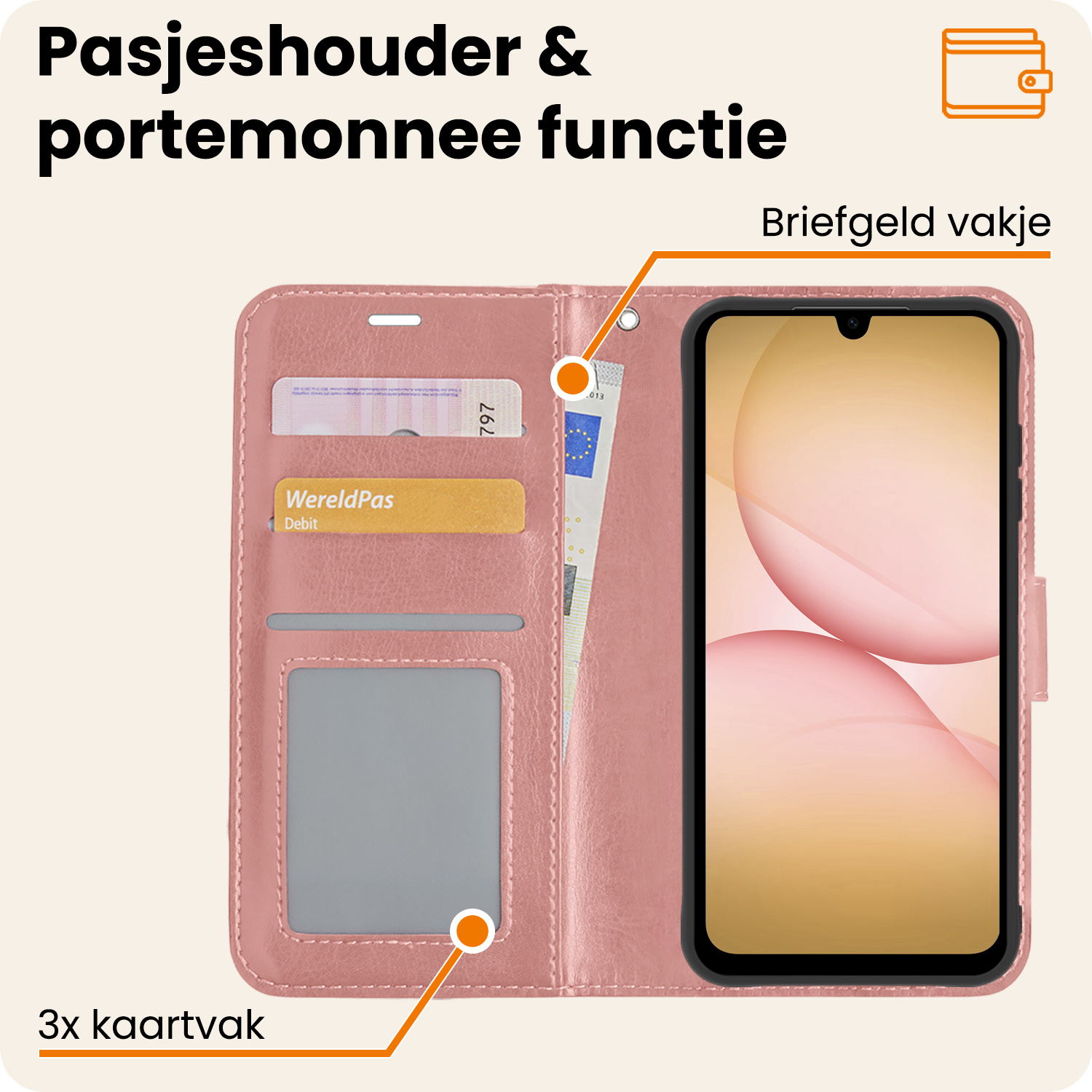 Nomfy Nomfy Samsung Galaxy A17 Hoesje Bookcase Met Screenprotector - Rose Goud