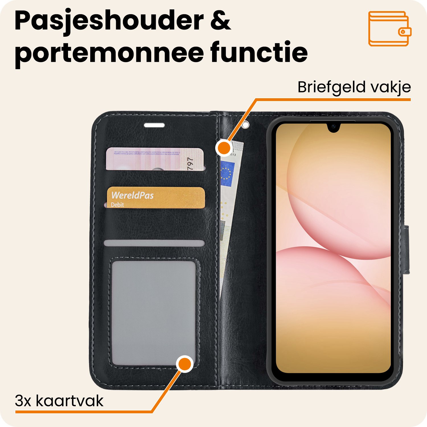 Nomfy Nomfy Samsung Galaxy A17 Hoesje Bookcase Met Screenprotector - Zwart