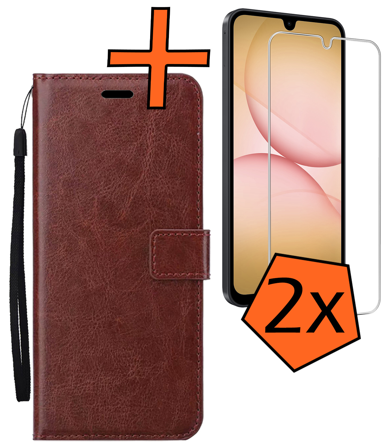 Nomfy Nomfy Samsung Galaxy A17 Hoesje Bookcase Met 2x Screenprotector - Bruin