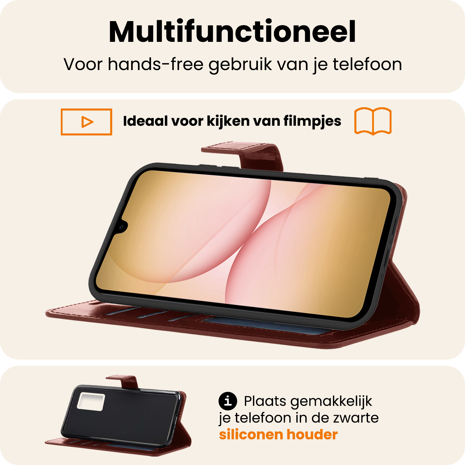 Nomfy Nomfy Samsung Galaxy A17 Hoesje Bookcase Met 2x Screenprotector - Bruin