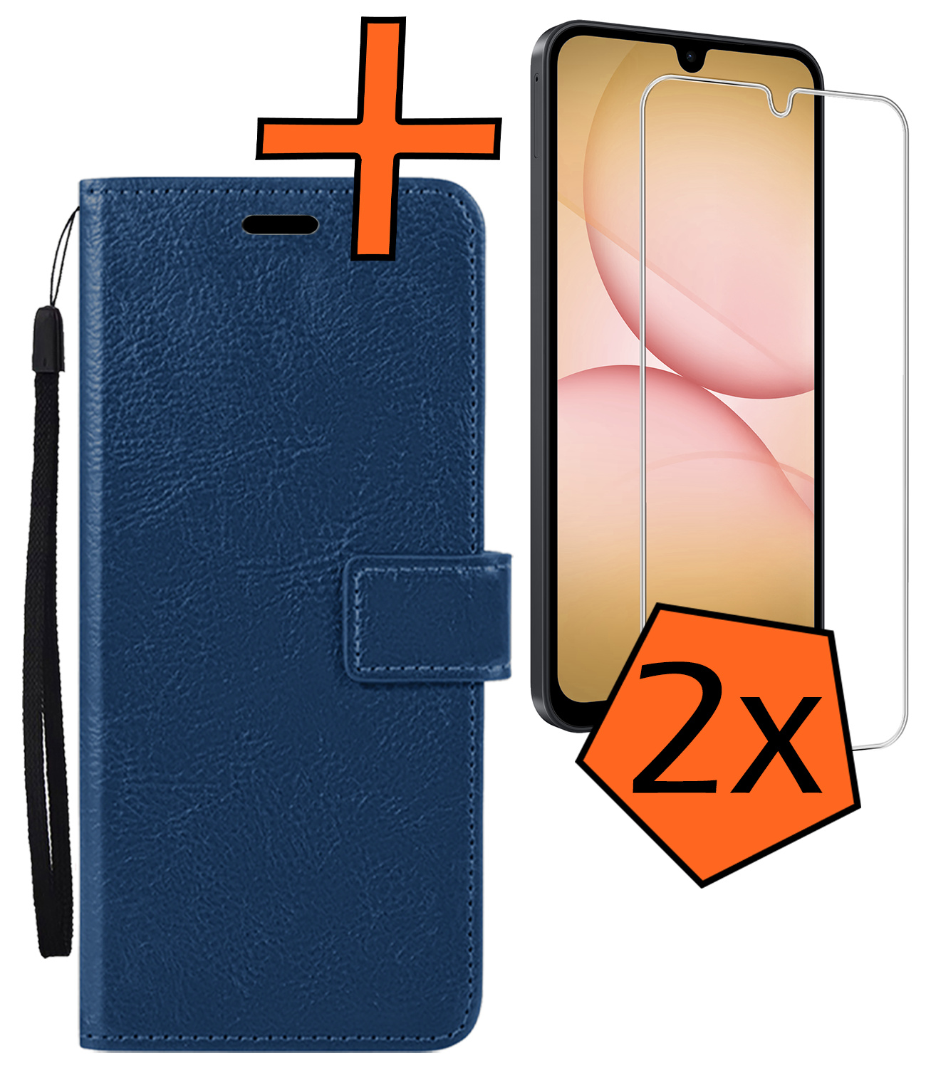 Nomfy Nomfy Samsung Galaxy A17 Hoesje Bookcase Met 2x Screenprotector - Donkerblauw