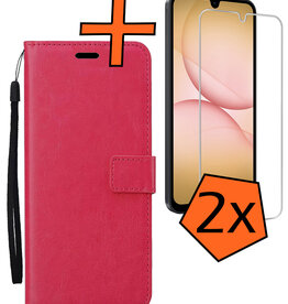 Nomfy Nomfy Samsung Galaxy A17 Hoesje Bookcase Met 2x Screenprotector - Donkerroze