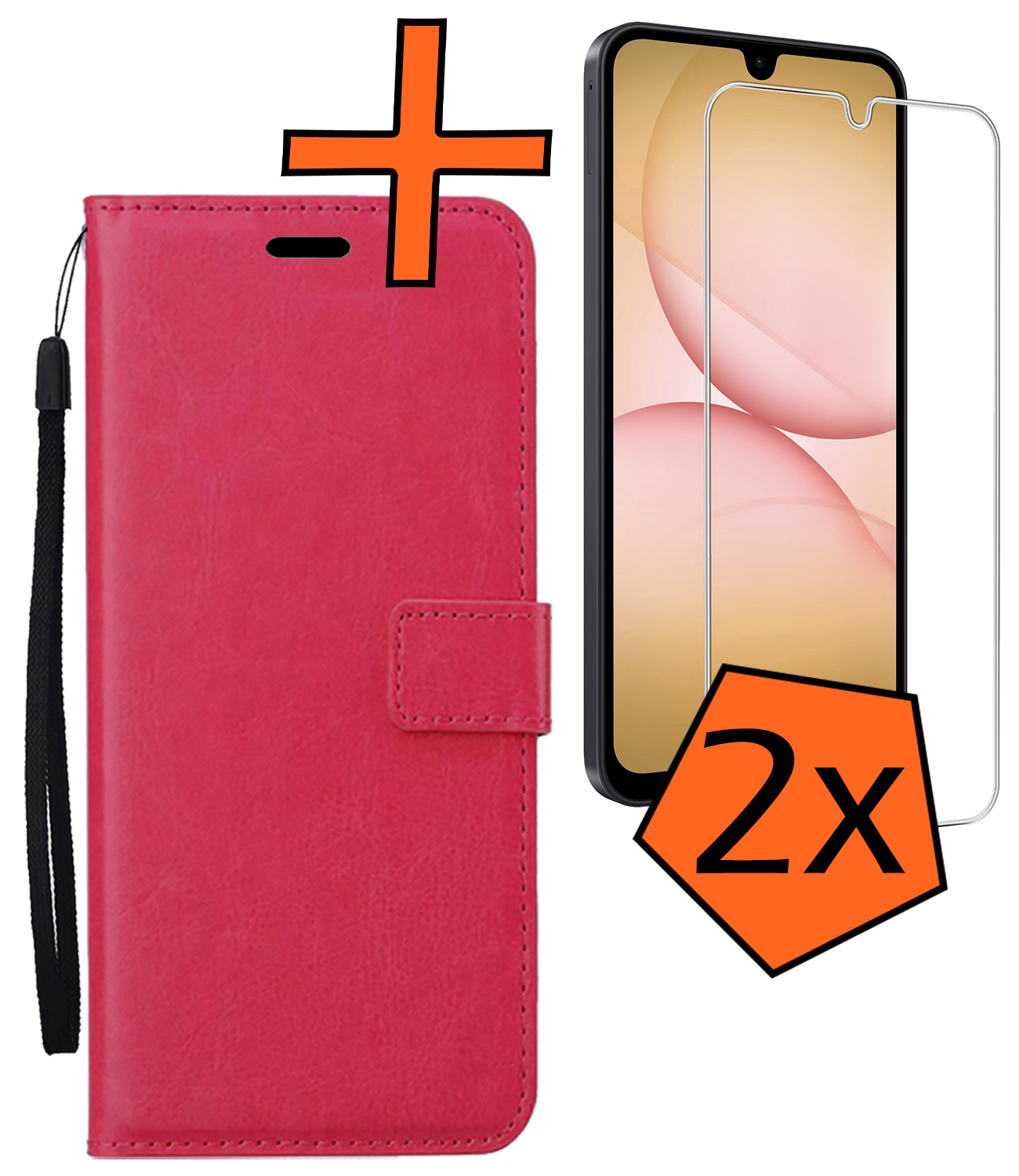 Nomfy Nomfy Samsung Galaxy A17 Hoesje Bookcase Met 2x Screenprotector - Donkerroze