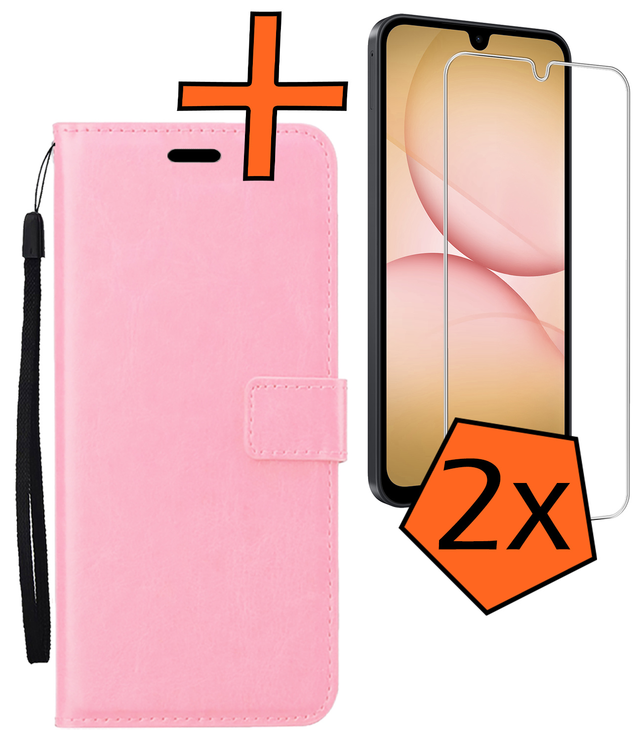 Nomfy Nomfy Samsung Galaxy A17 Hoesje Bookcase Met 2x Screenprotector - Lichtroze