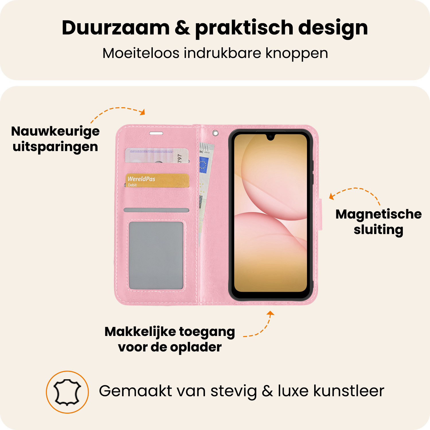 Nomfy Nomfy Samsung Galaxy A17 Hoesje Bookcase Met 2x Screenprotector - Lichtroze