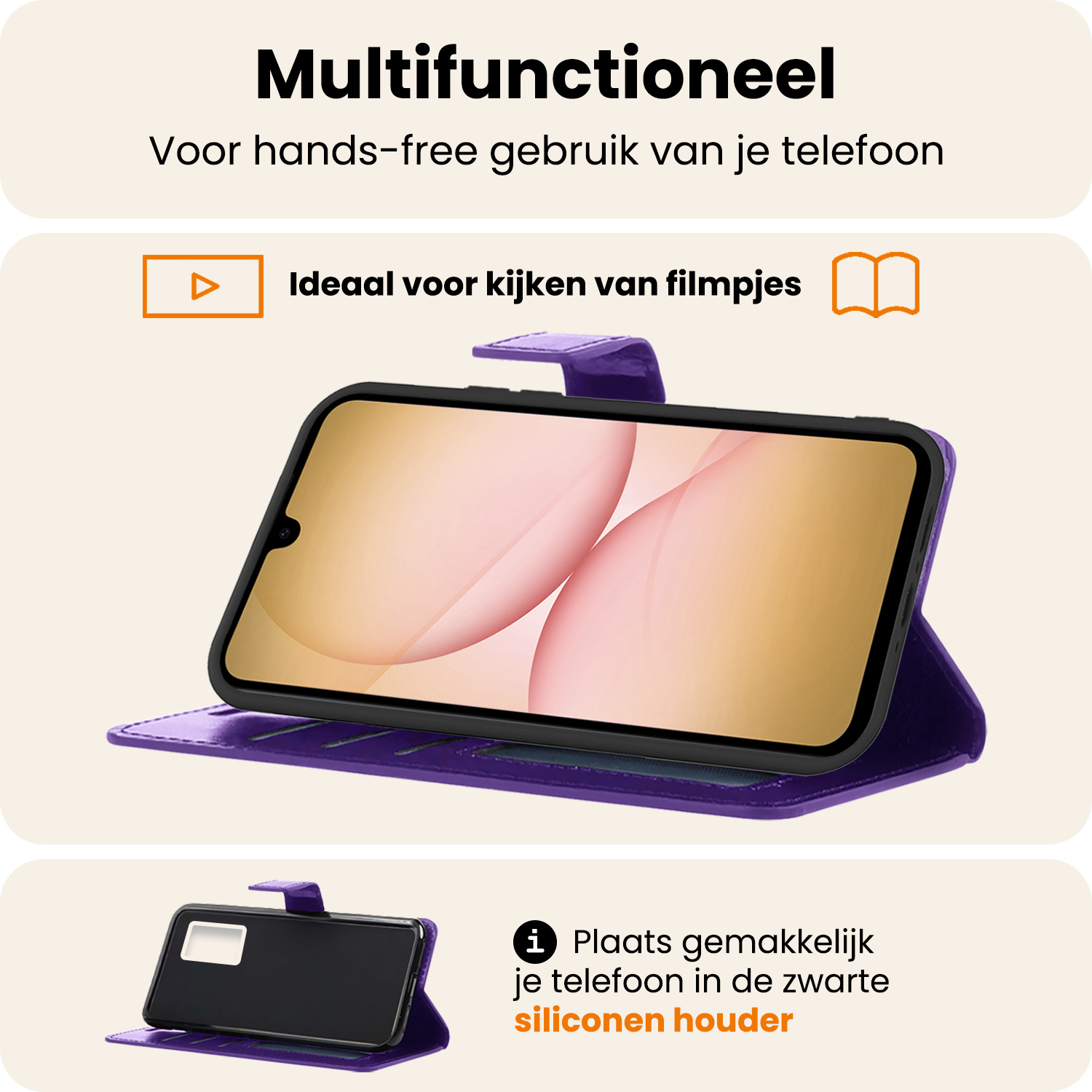 Nomfy Nomfy Samsung Galaxy A17 Hoesje Bookcase Met 2x Screenprotector - Paars