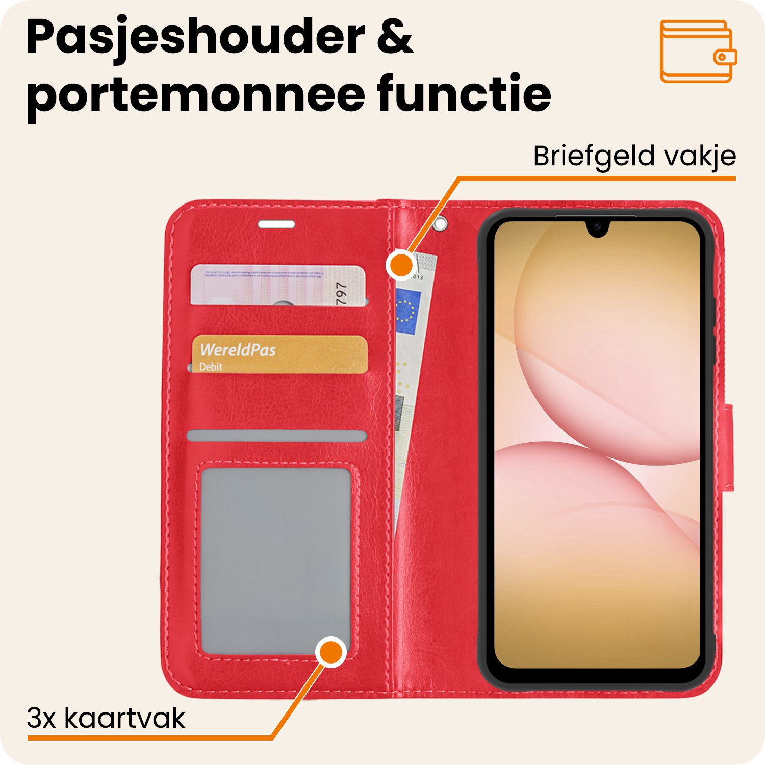 Nomfy Nomfy Samsung Galaxy A17 Hoesje Bookcase Met 2x Screenprotector - Rood