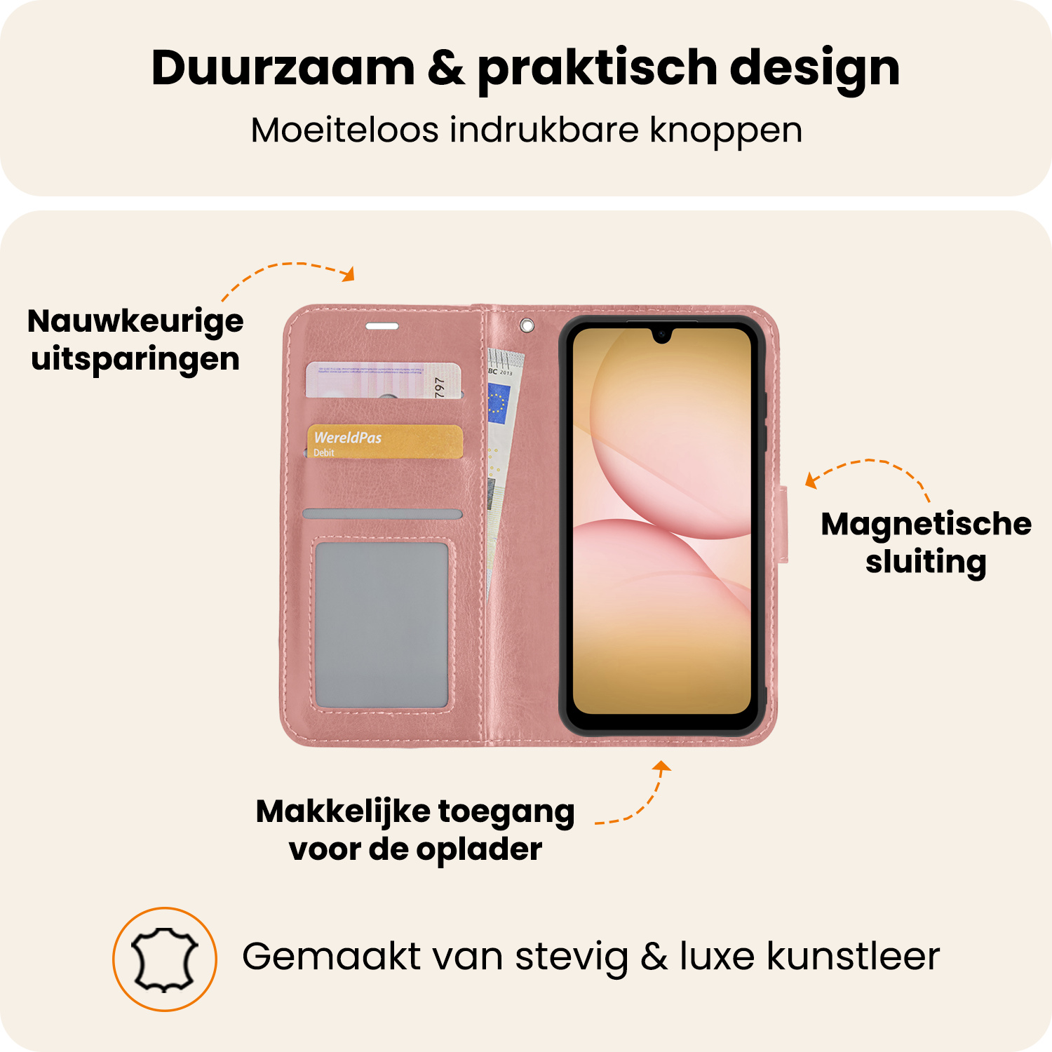 Nomfy Nomfy Samsung Galaxy A17 Hoesje Bookcase Met 2x Screenprotector - Rose Goud