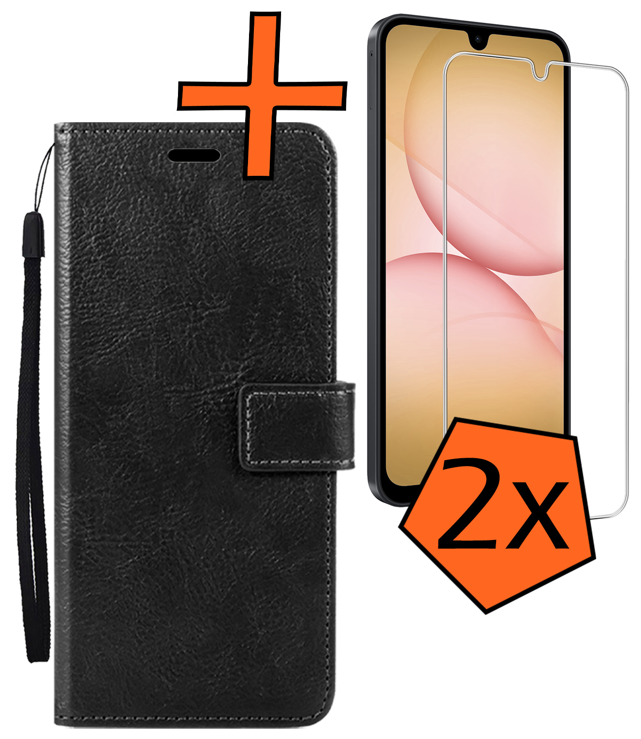 Nomfy Nomfy Samsung Galaxy A17 Hoesje Bookcase Met 2x Screenprotector - Zwart