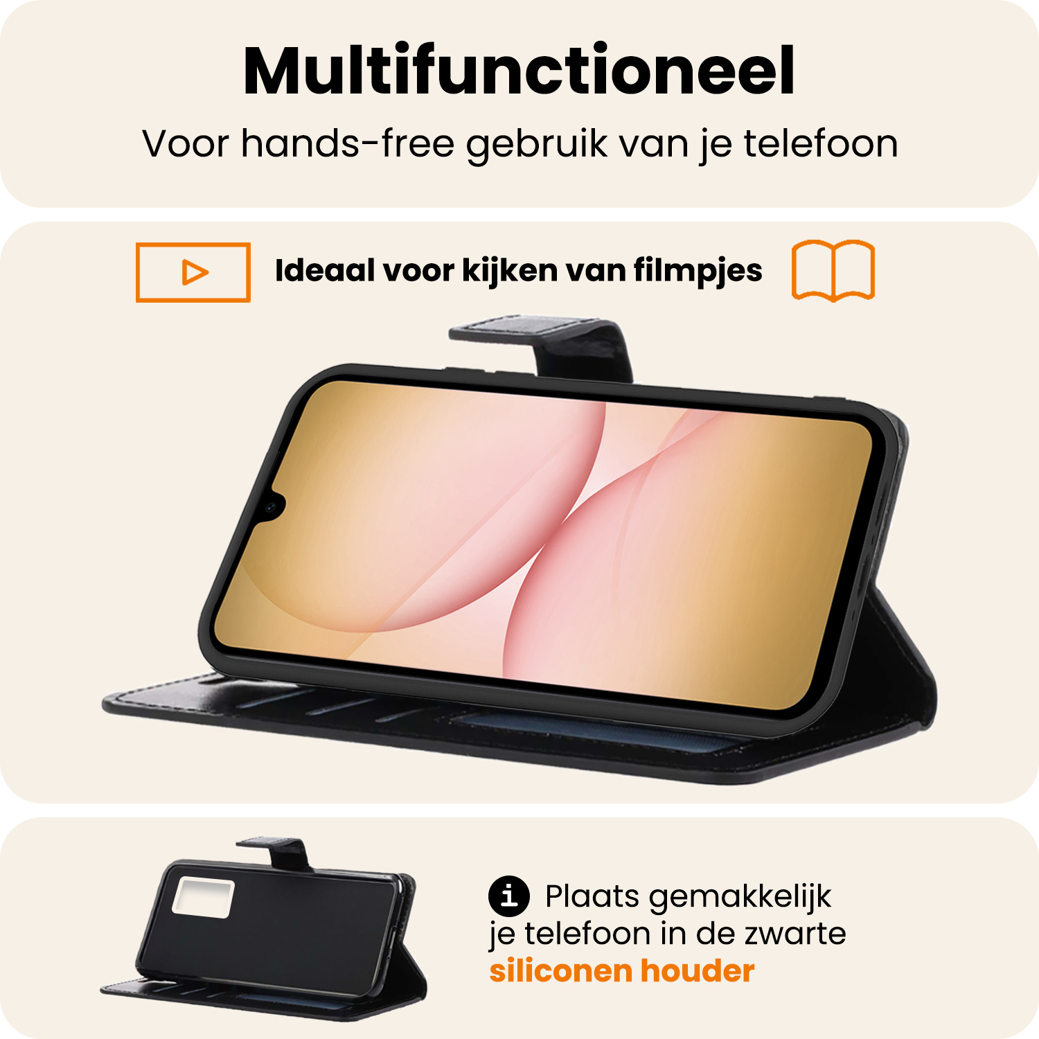 Nomfy Nomfy Samsung Galaxy A17 Hoesje Bookcase Met 2x Screenprotector - Zwart