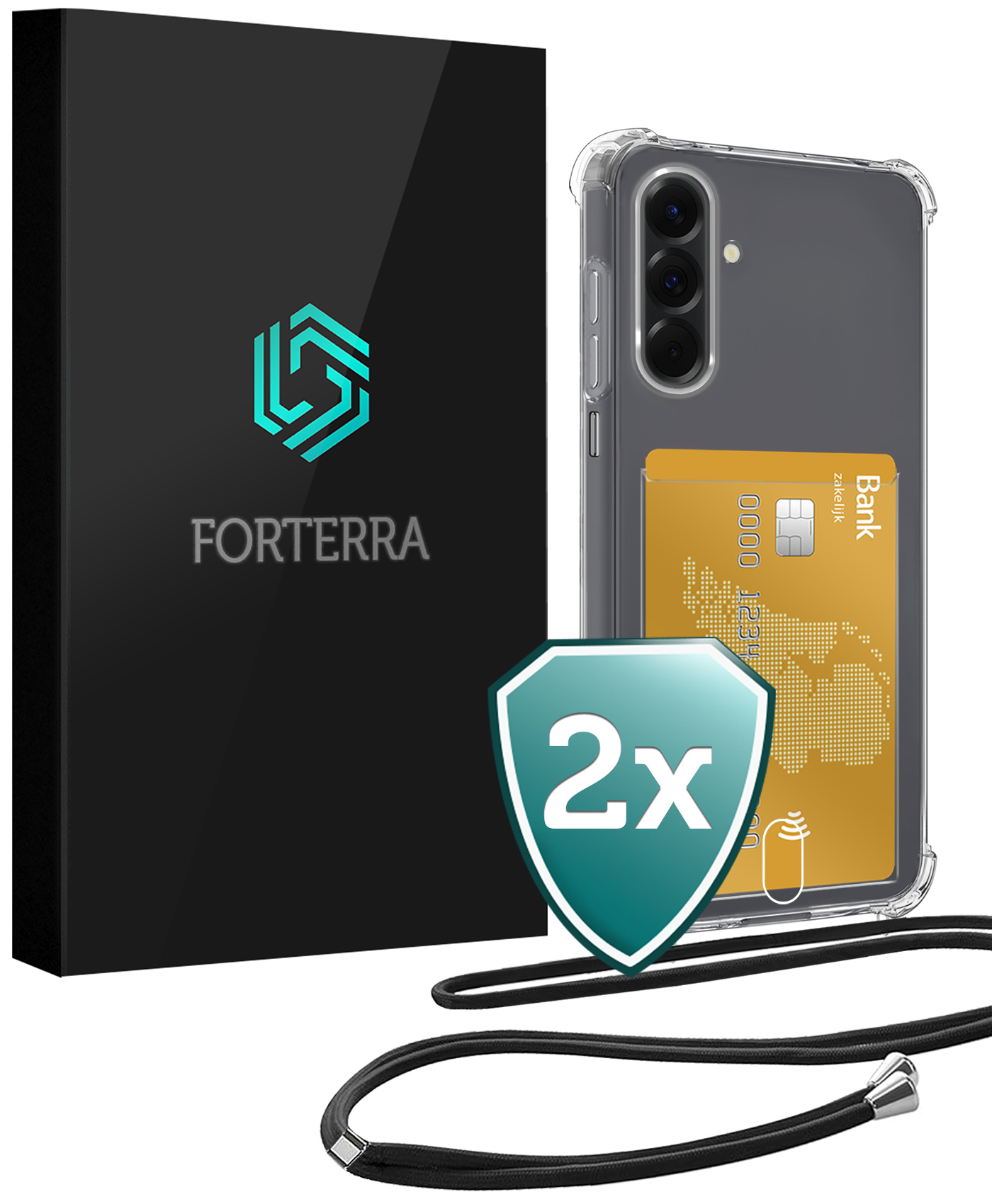 Forterra Forterra Samsung Galaxy A17 Hoesje Pashouder met Koord - 2 PACK