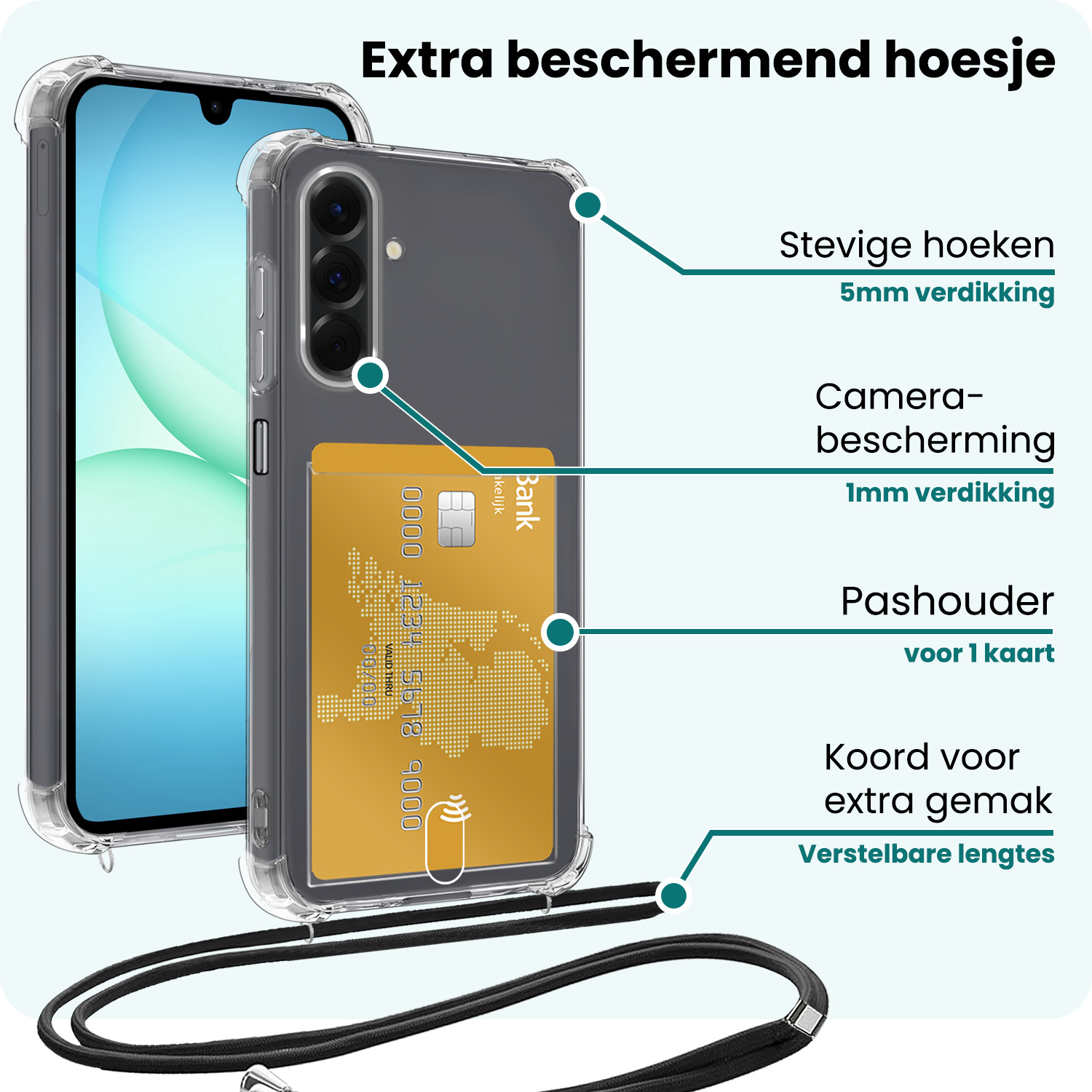 Forterra Forterra Samsung Galaxy A17 Hoesje Pashouder met Koord - 2 PACK