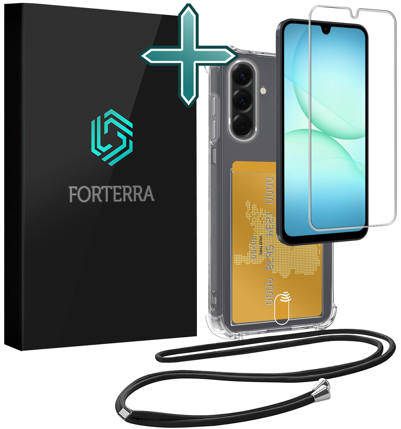 Forterra Forterra Samsung Galaxy A17 Hoesje Pashouder met Koord Met Screenprotector