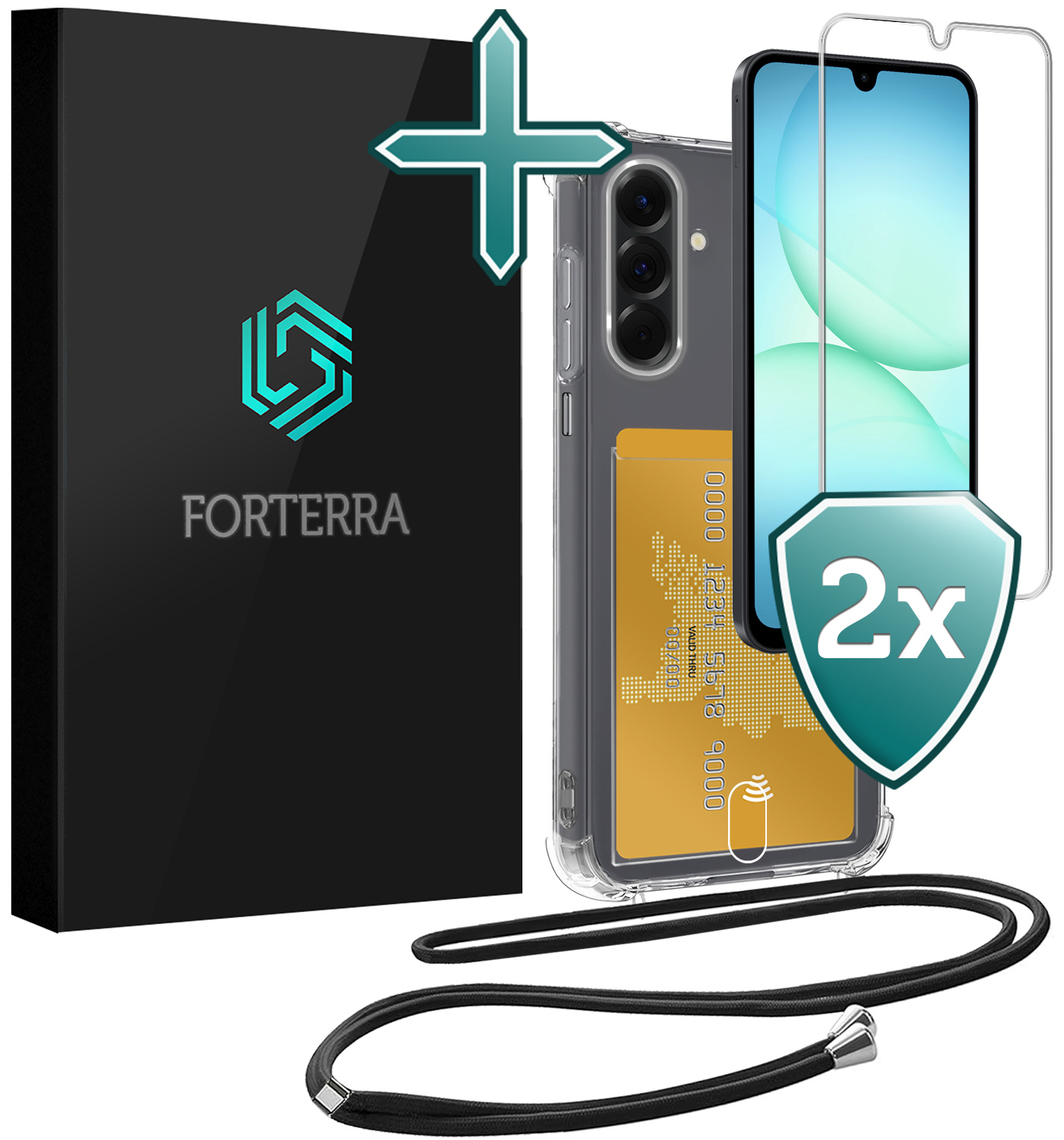 Forterra Forterra Samsung Galaxy A17 Hoesje Pashouder met Koord Met 2x Screenprotector