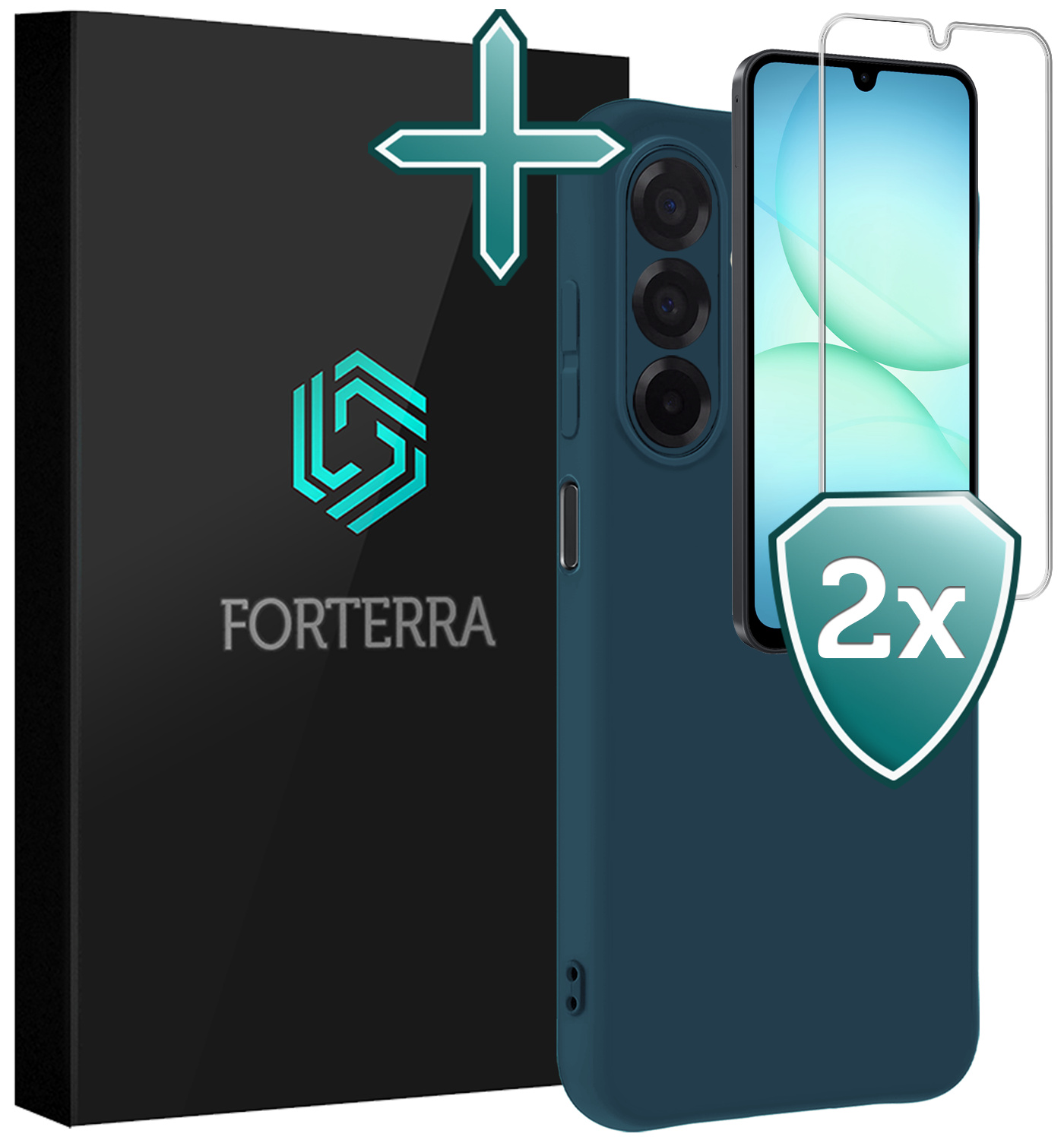 Forterra Forterra Samsung Galaxy A17 Hoesje Siliconen Met 2x Screenprotector - Donkerblauw