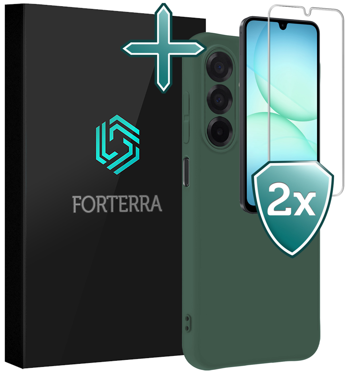 Forterra Forterra Samsung Galaxy A17 Hoesje Siliconen Met 2x Screenprotector - Donkergroen