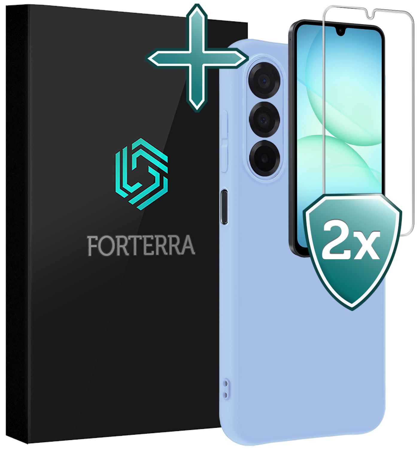 Forterra Forterra Samsung Galaxy A17 Hoesje Siliconen Met 2x Screenprotector - Lichtblauw