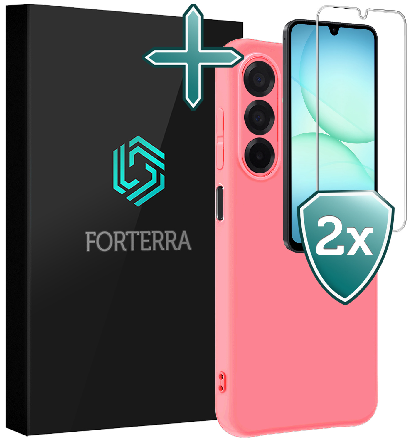 Forterra Forterra Samsung Galaxy A17 Hoesje Siliconen Met 2x Screenprotector - Lichtroze