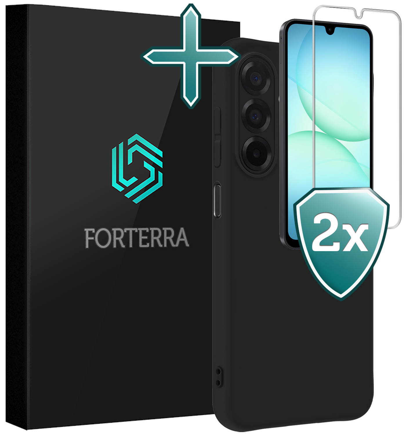 Forterra Forterra Samsung Galaxy A17 Hoesje Siliconen Met 2x Screenprotector - Zwart