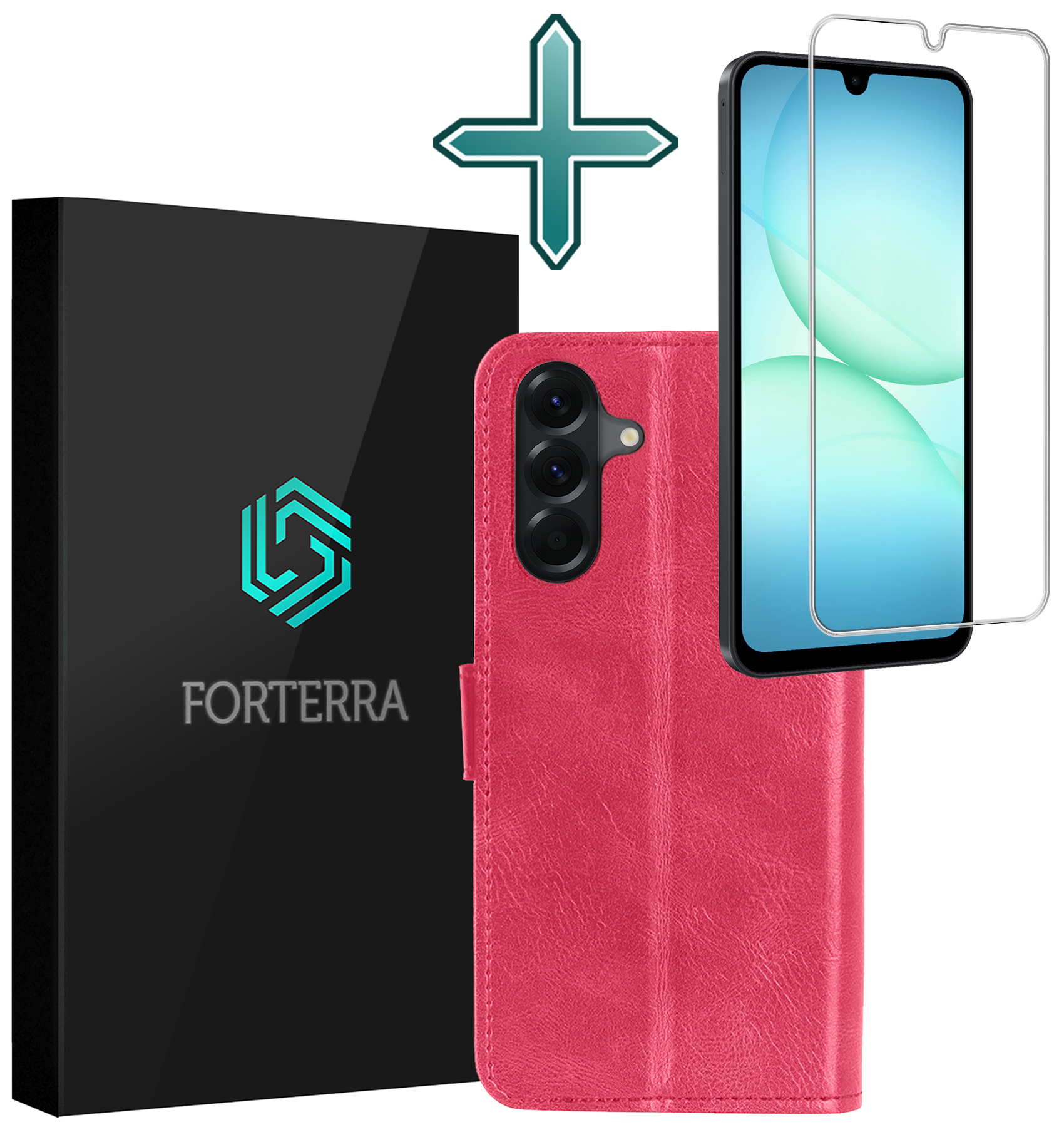 Forterra Forterra Samsung Galaxy A17 Hoesje Bookcase Met Screenprotector - Donkerroze