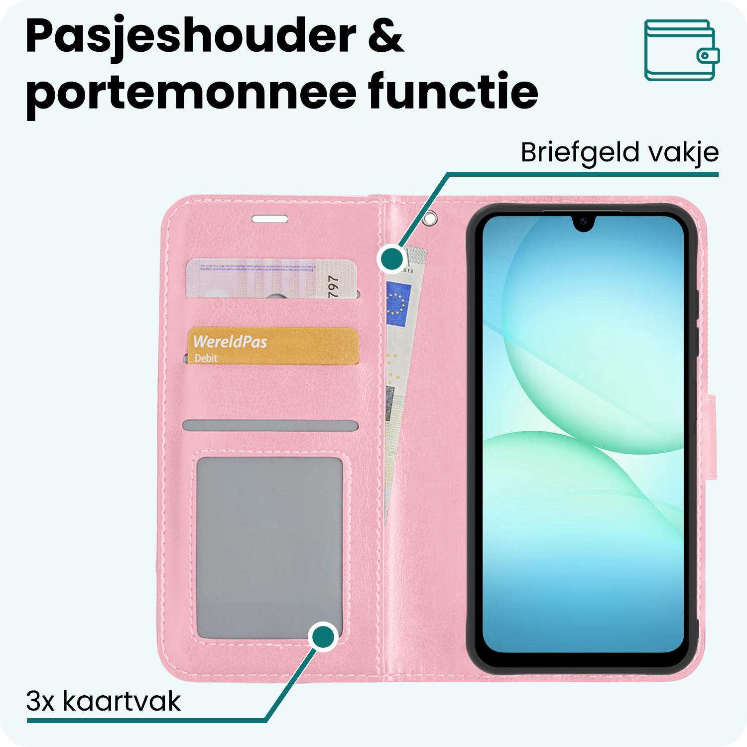 Forterra Forterra Samsung Galaxy A17 Hoesje Bookcase Met Screenprotector - Lichtroze