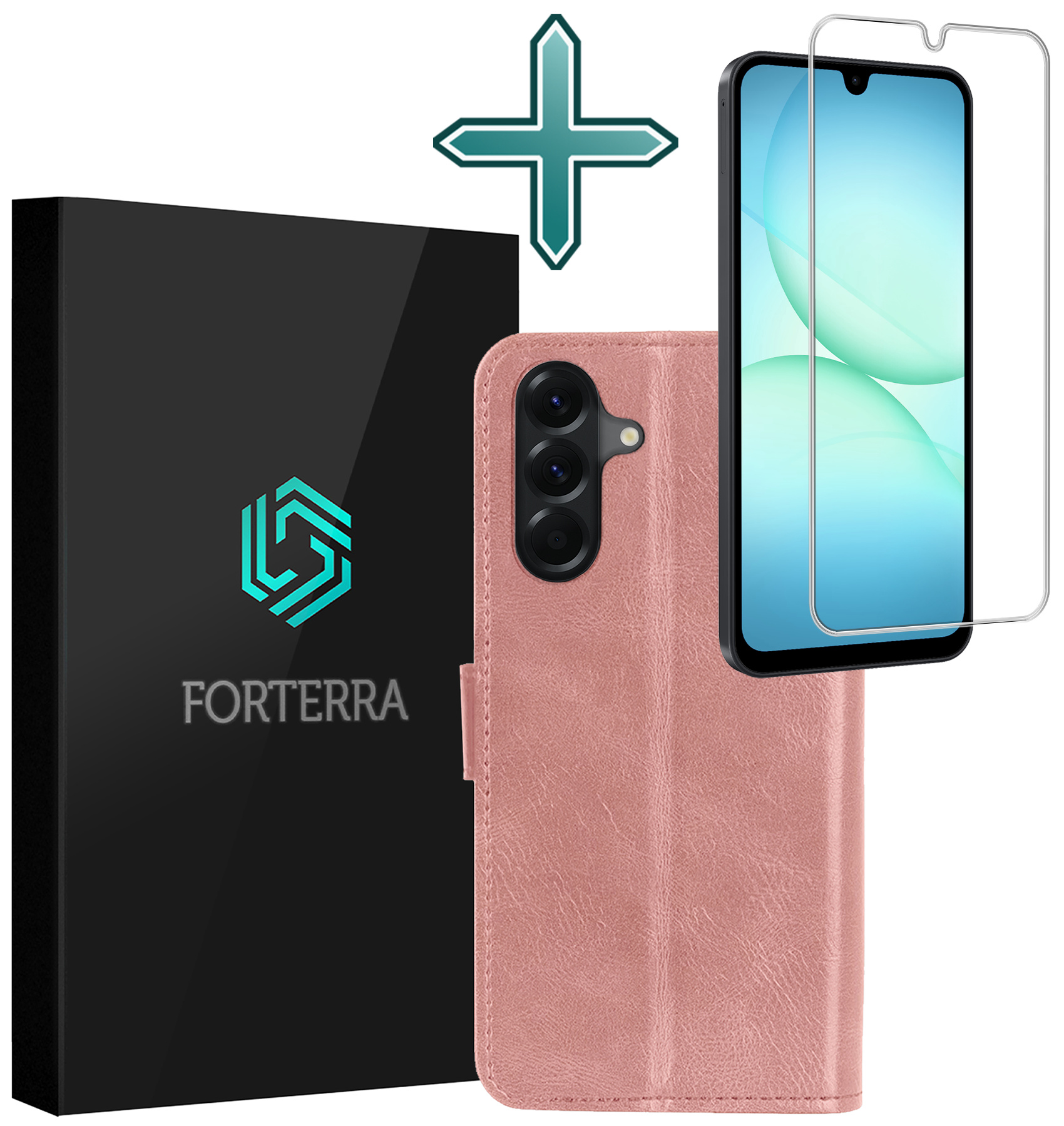 Forterra Forterra Samsung Galaxy A17 Hoesje Bookcase Met Screenprotector - Rose Goud